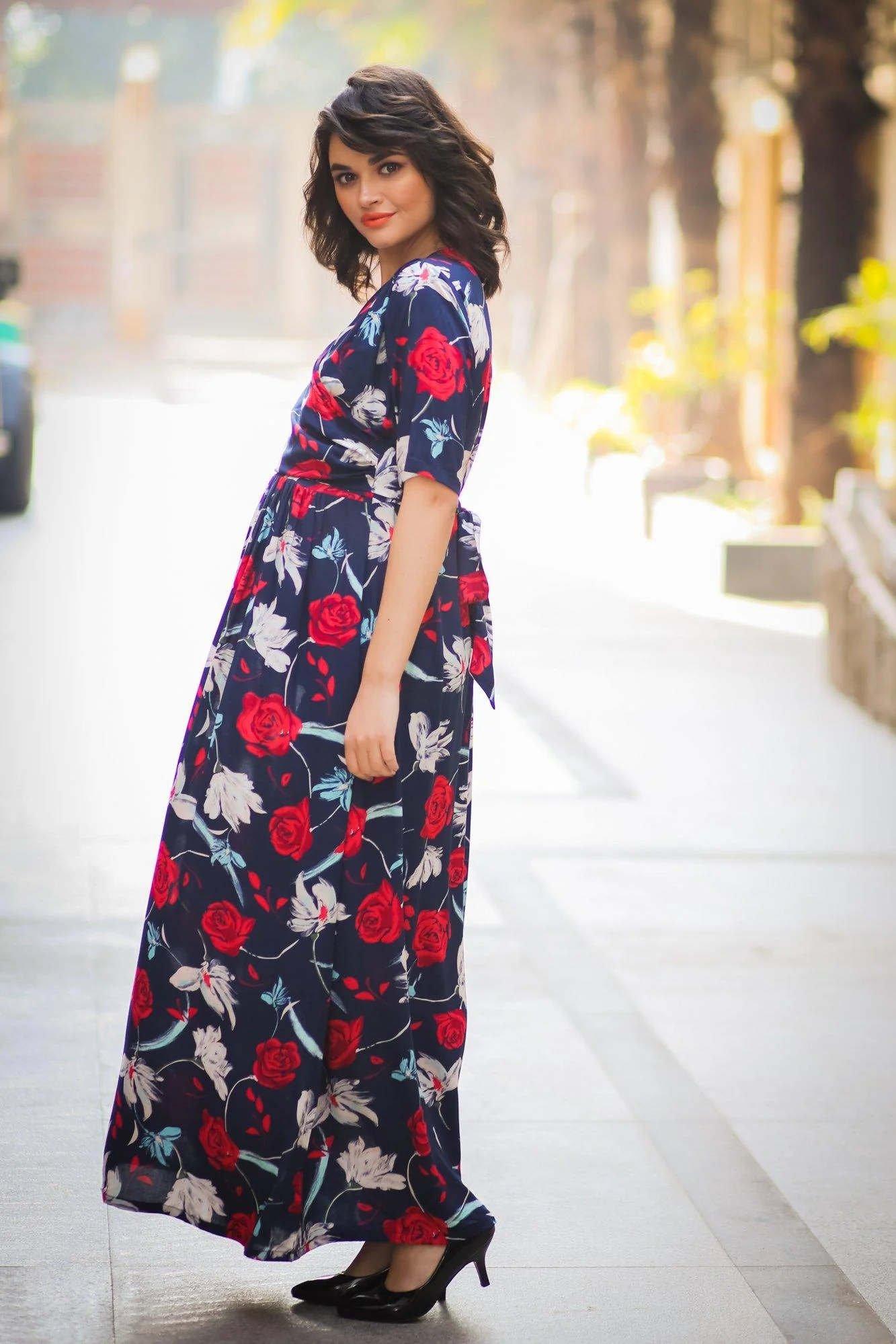 Blue Red Floral Maternity & Nursing Wrap Dress - Chenance