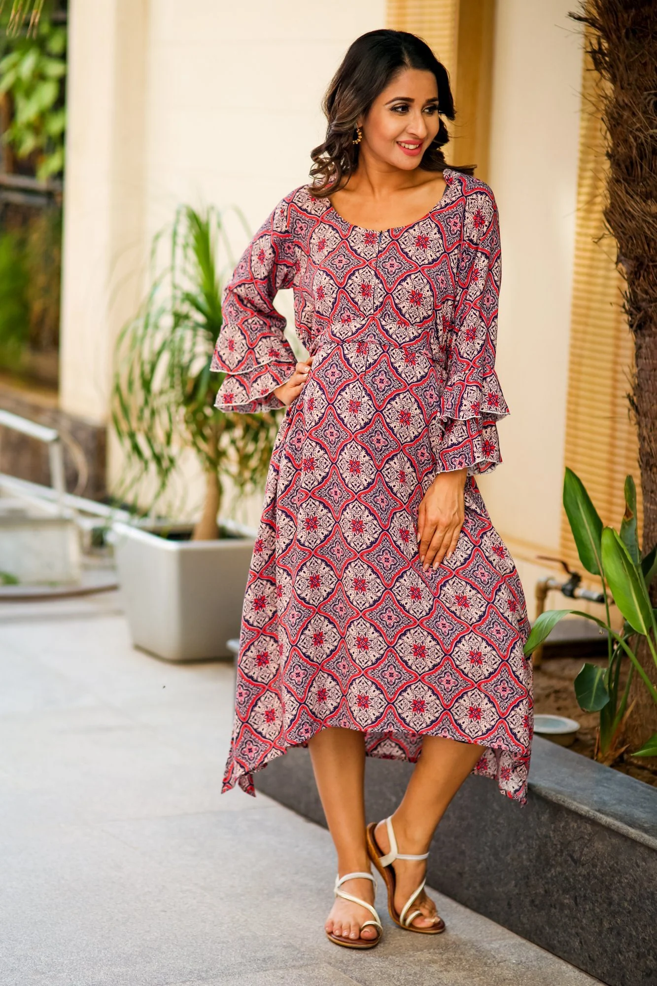 Crimson Printed Maternity and Nursing Kurta Dress - Chenance