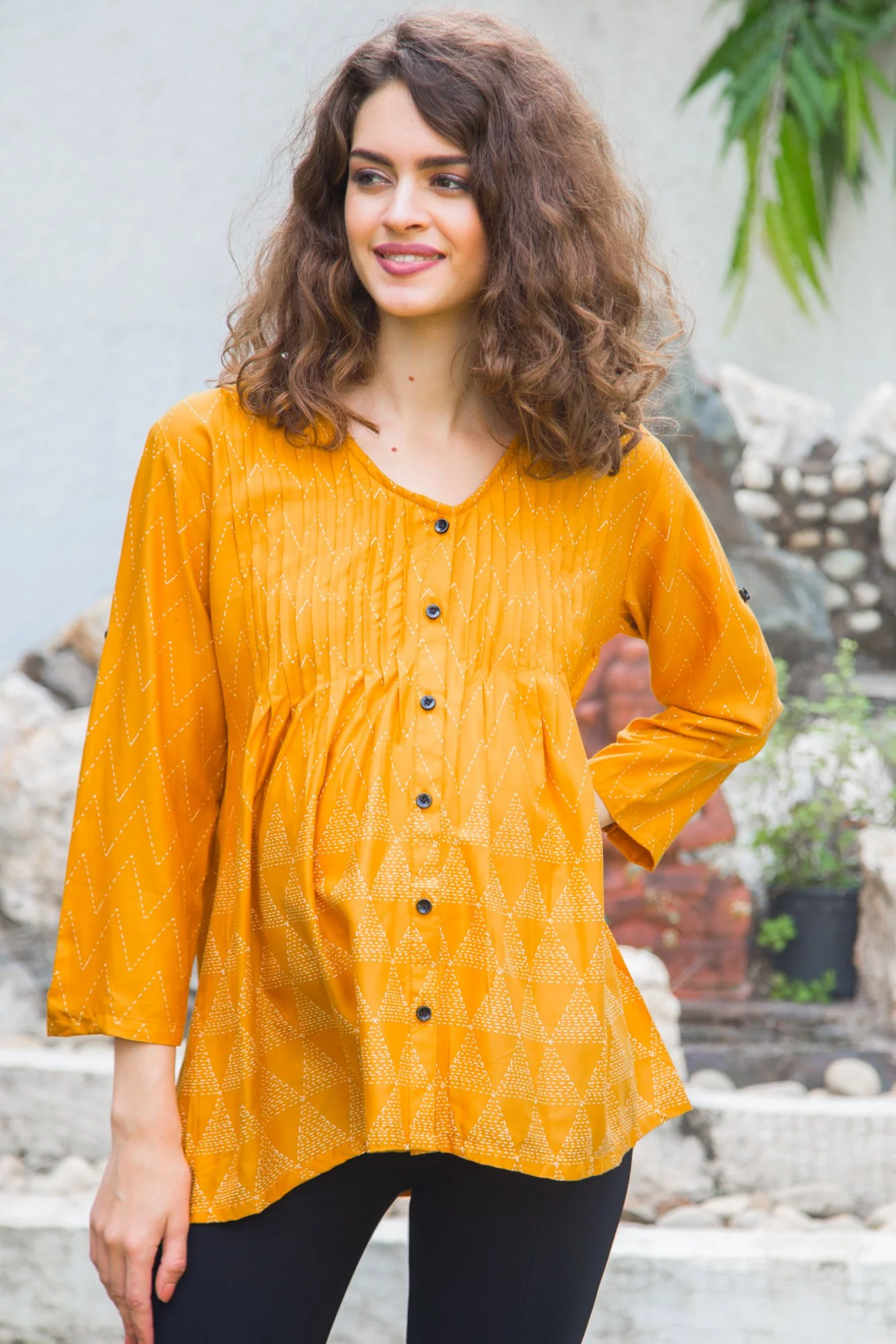 Geometrical Amber Pintucks Nursing Top - Chenance