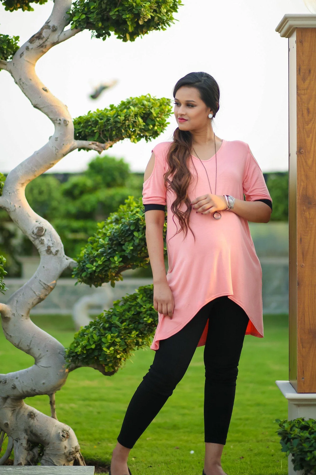 Soft Peach Cold Shoulder Maternity Top - Chenance