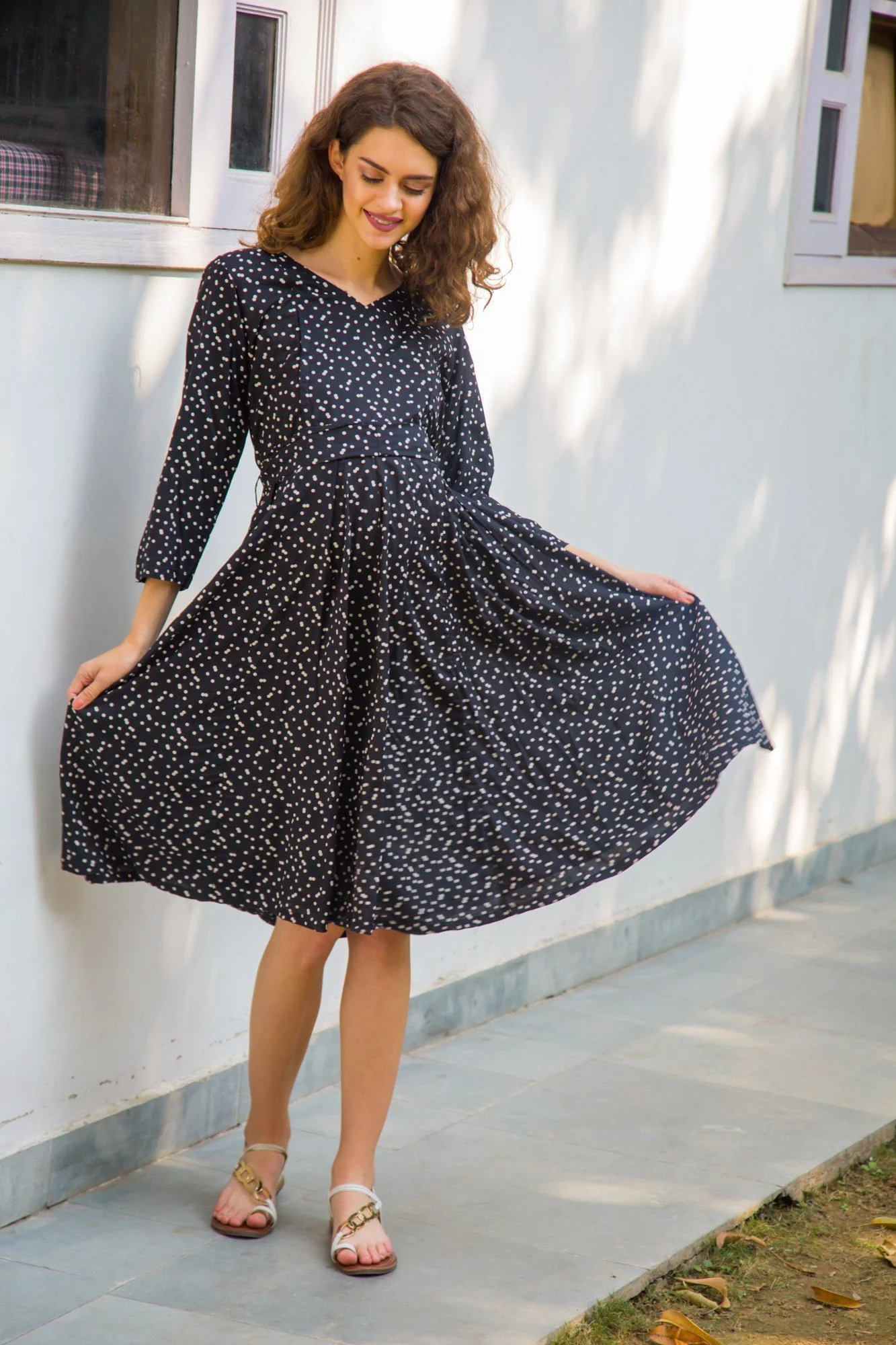 Scattered Polka Maternity & Nursing Dress - Chenance