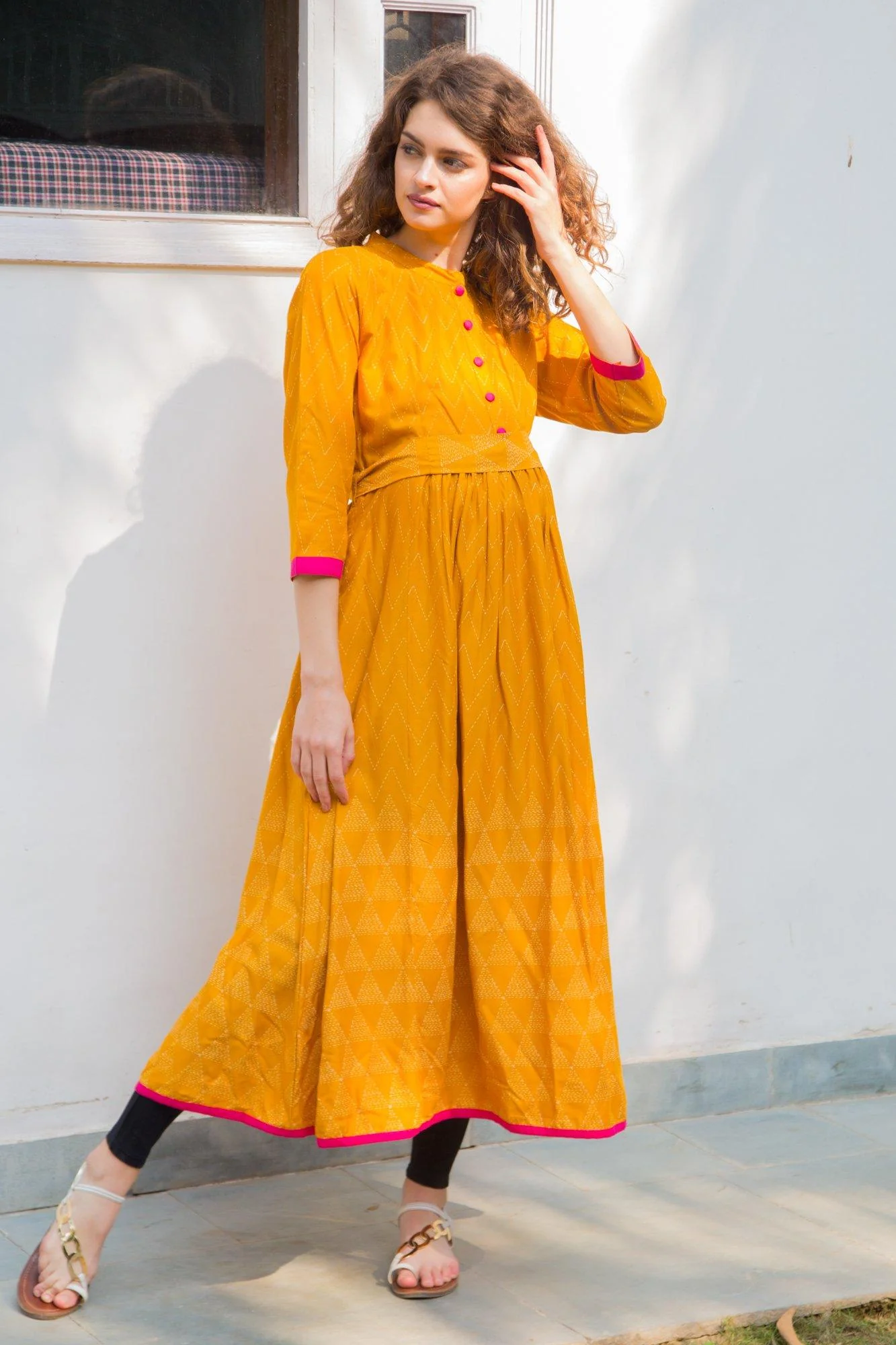 Mustard Yellow & Fuscia  Maternity & Nursing Kurta - Chenance