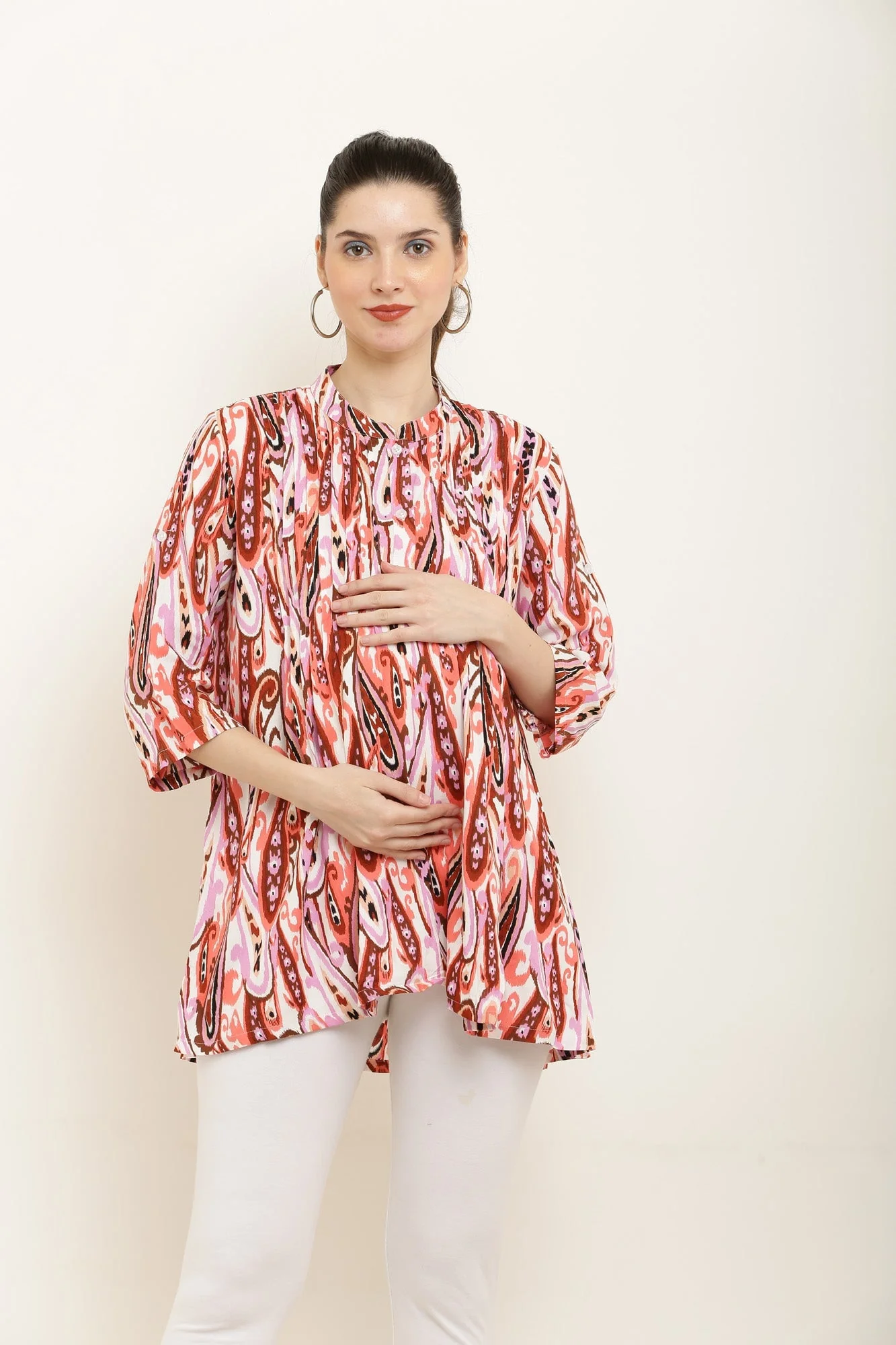 Pinky Red Paisley Maternity & Nursing Pintucks Top - Chenance