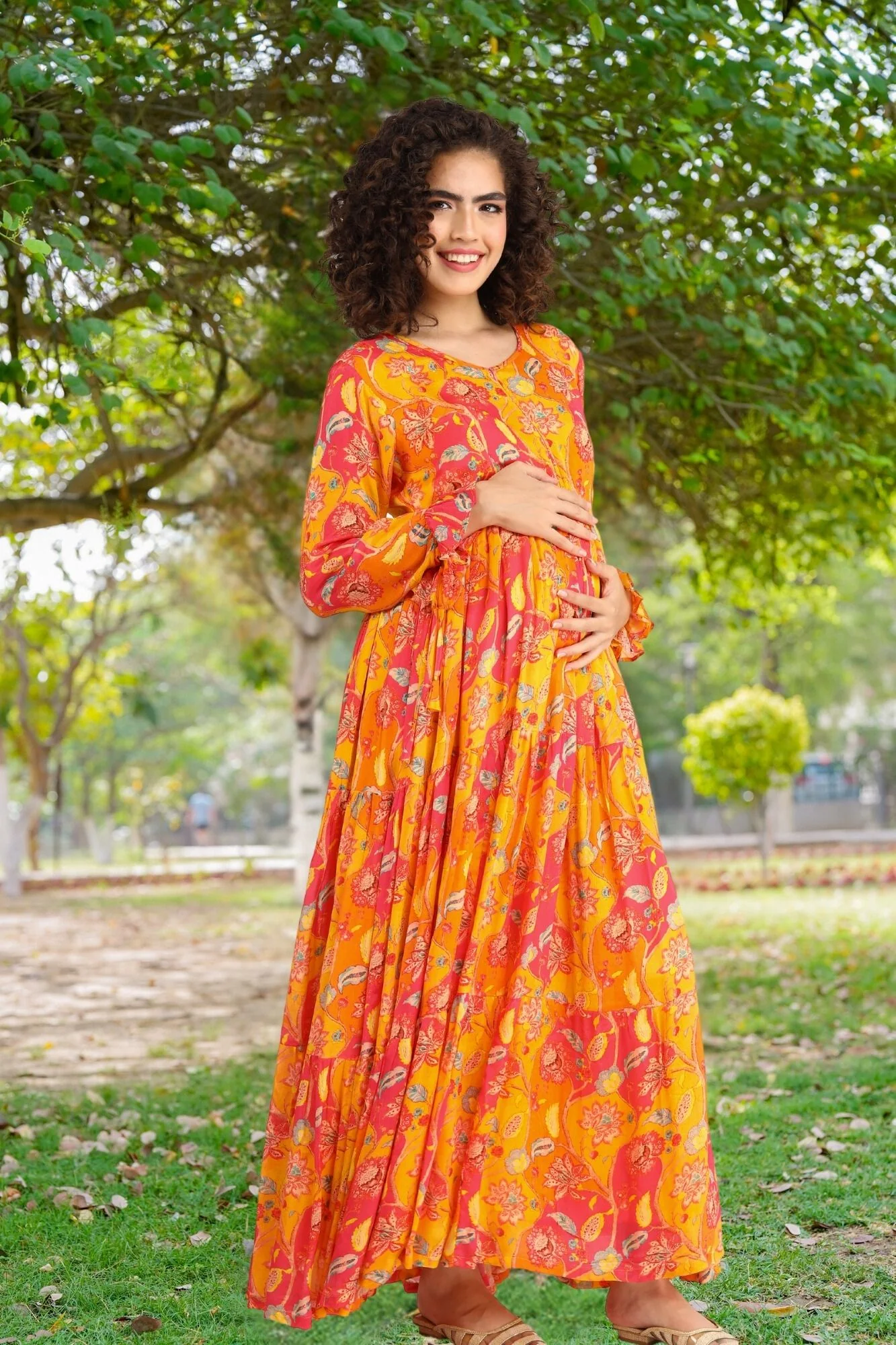 Pumpkin Red Maternity & Nursing Layer Dress - Chenance