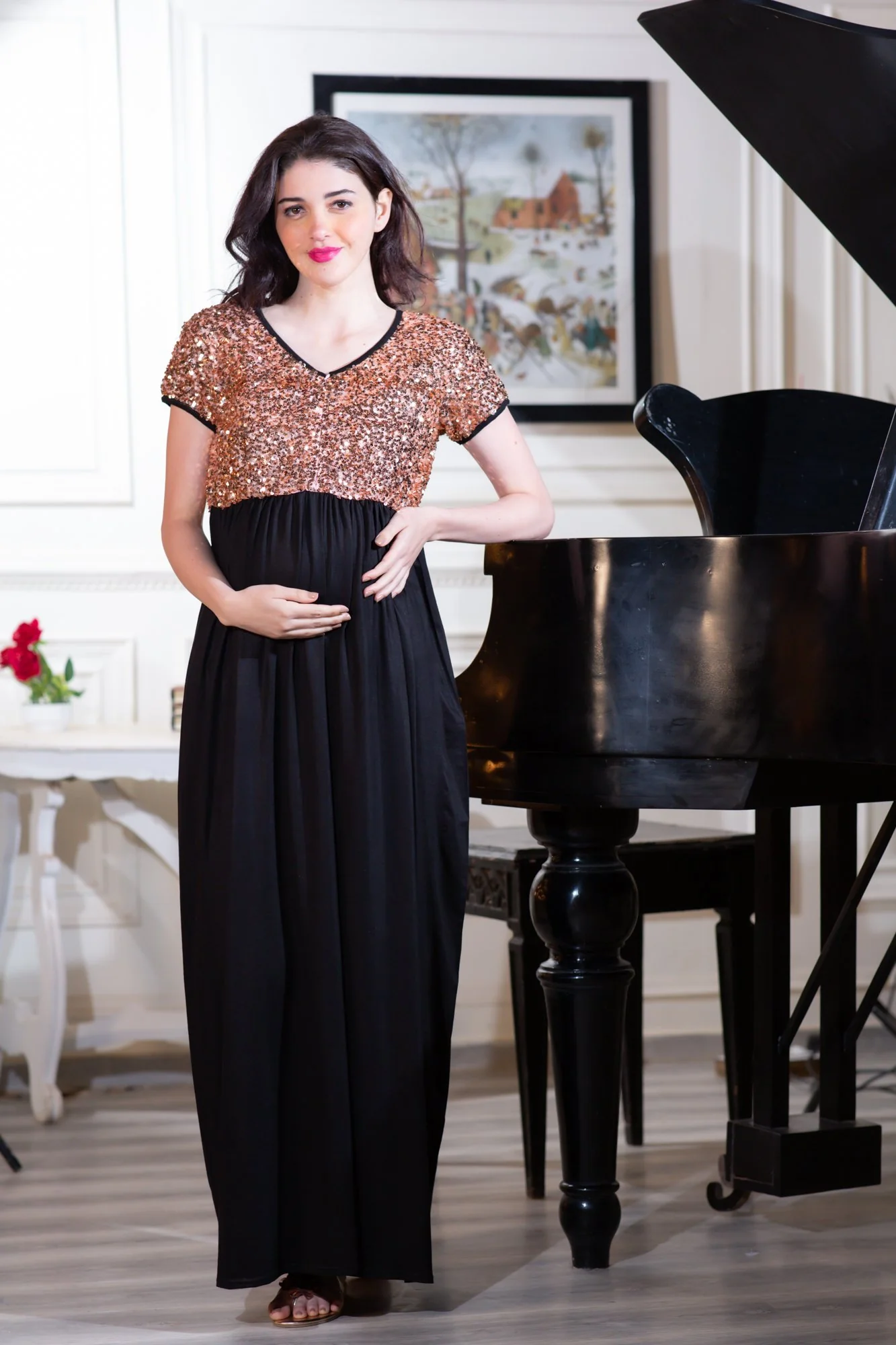 Luxe Gold Sequin Maternity Dress - Chenance