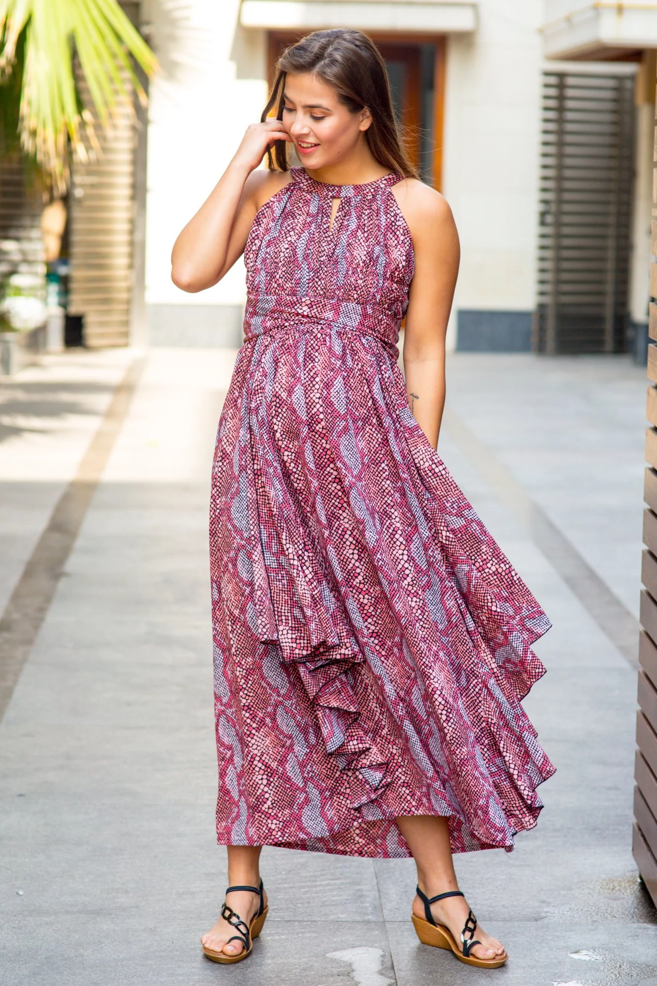 Luxe Taffy Pink Ruching Maternity Flow Dress - Chenance