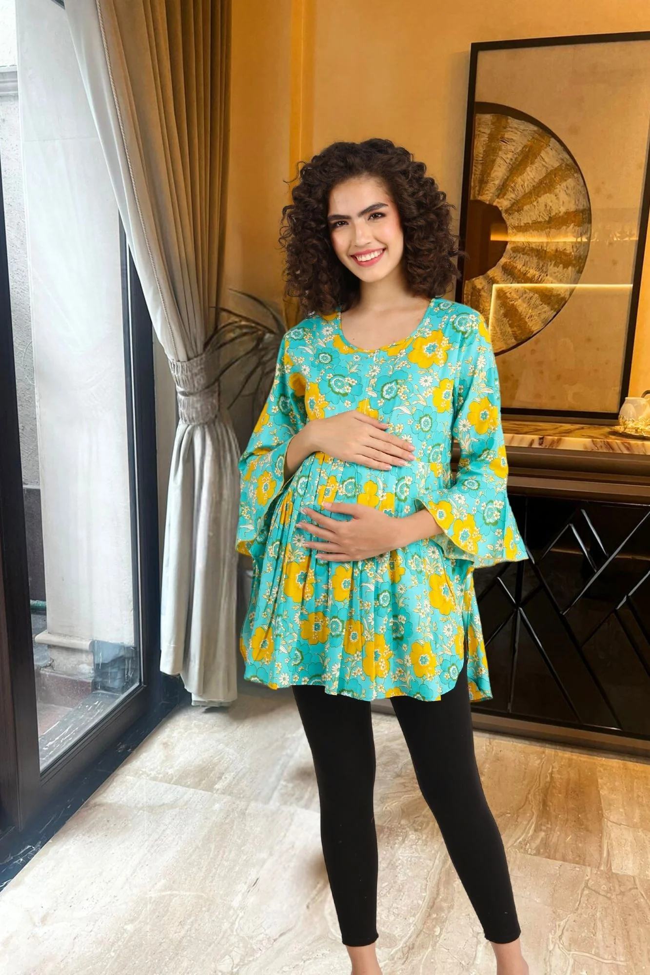 Blooming Mint Maternity & Nursing Top (100% Cotton) - Chenance