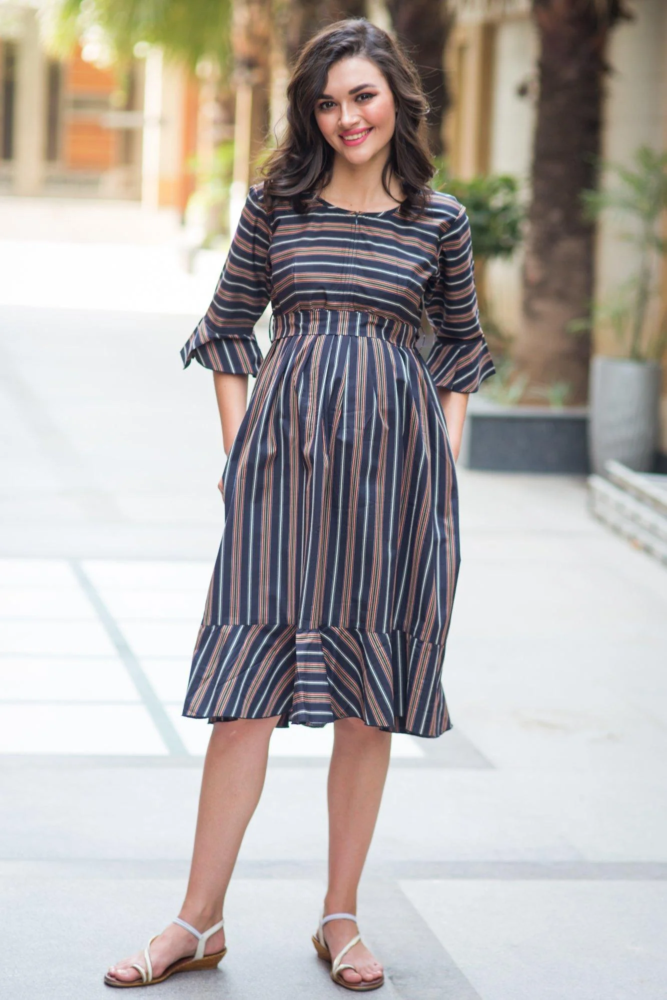 Vogue Striped Maternity & Nursing Dress - Chenance
