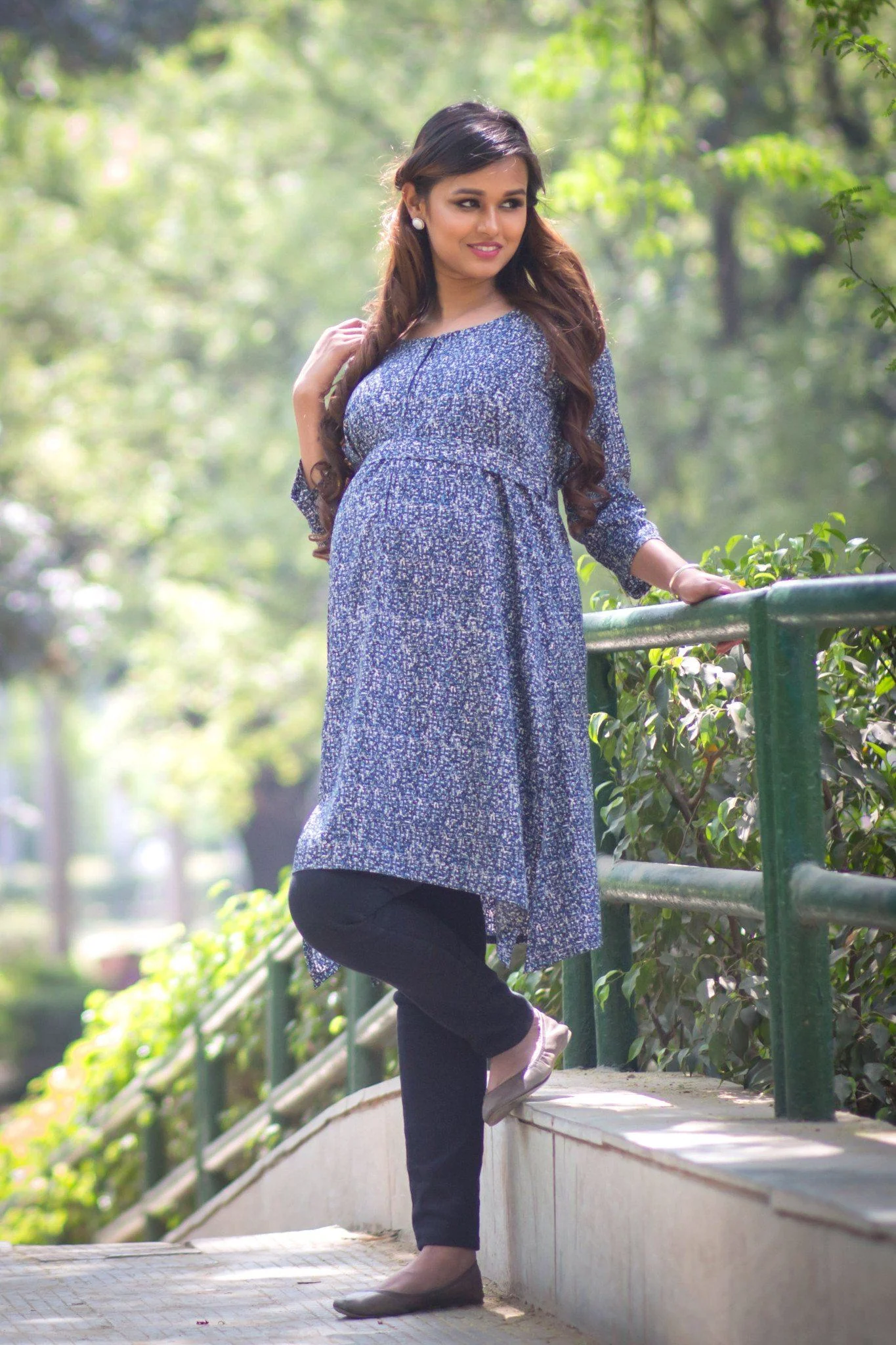Blue Mesh Front Zip Maternity and Nursing Kurta - Chenance