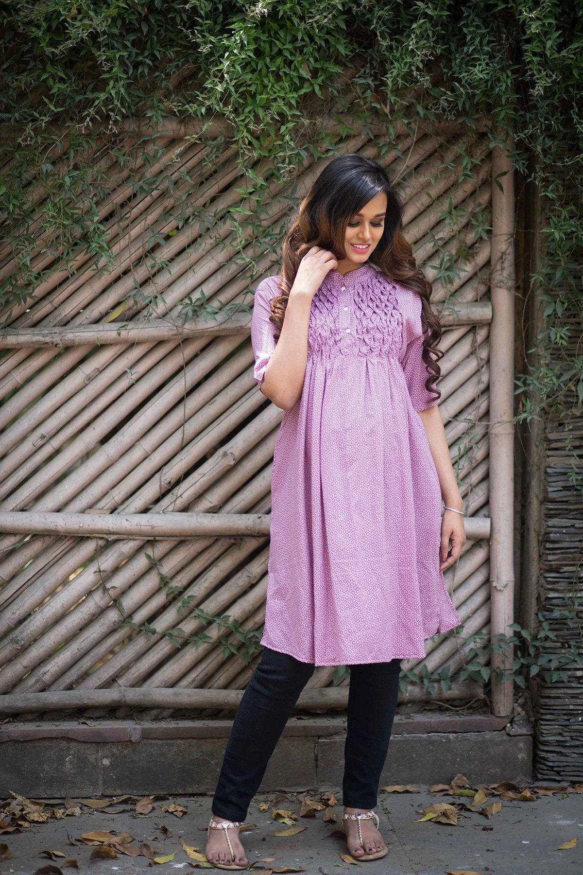 Lavender Pink Maternity & Nursing Kurta - Chenance