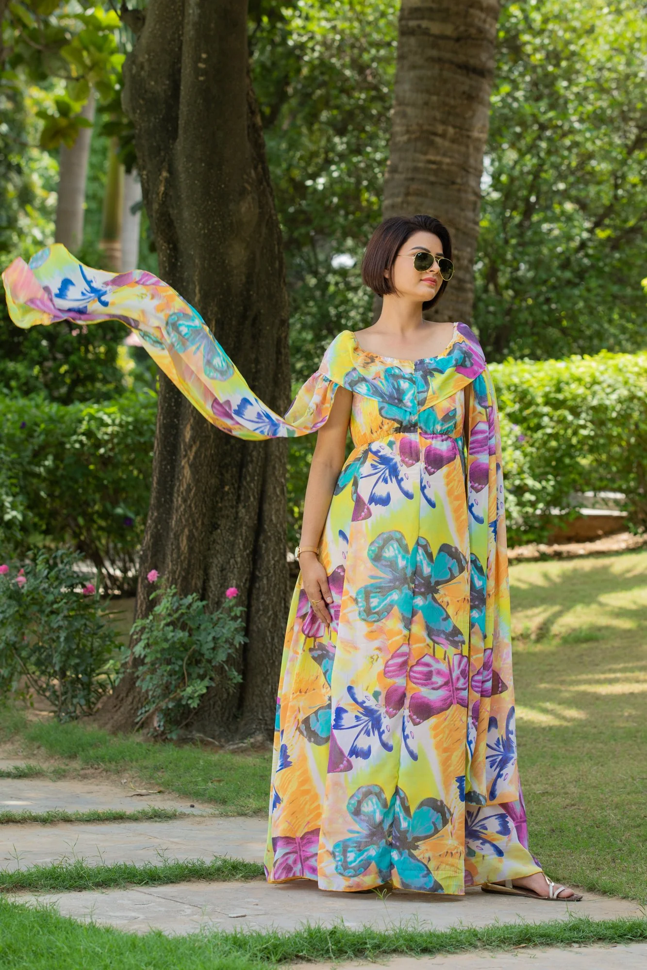 Butterfly Flying Sleeves Maternity & Nursing Dress - Chenance