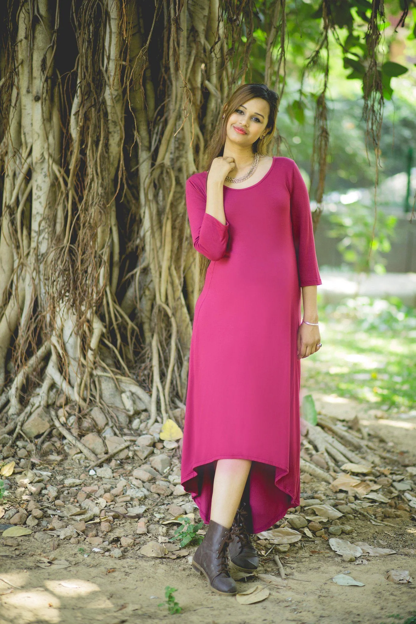 Deep Pink Fine Cut Maternity Dress - Chenance
