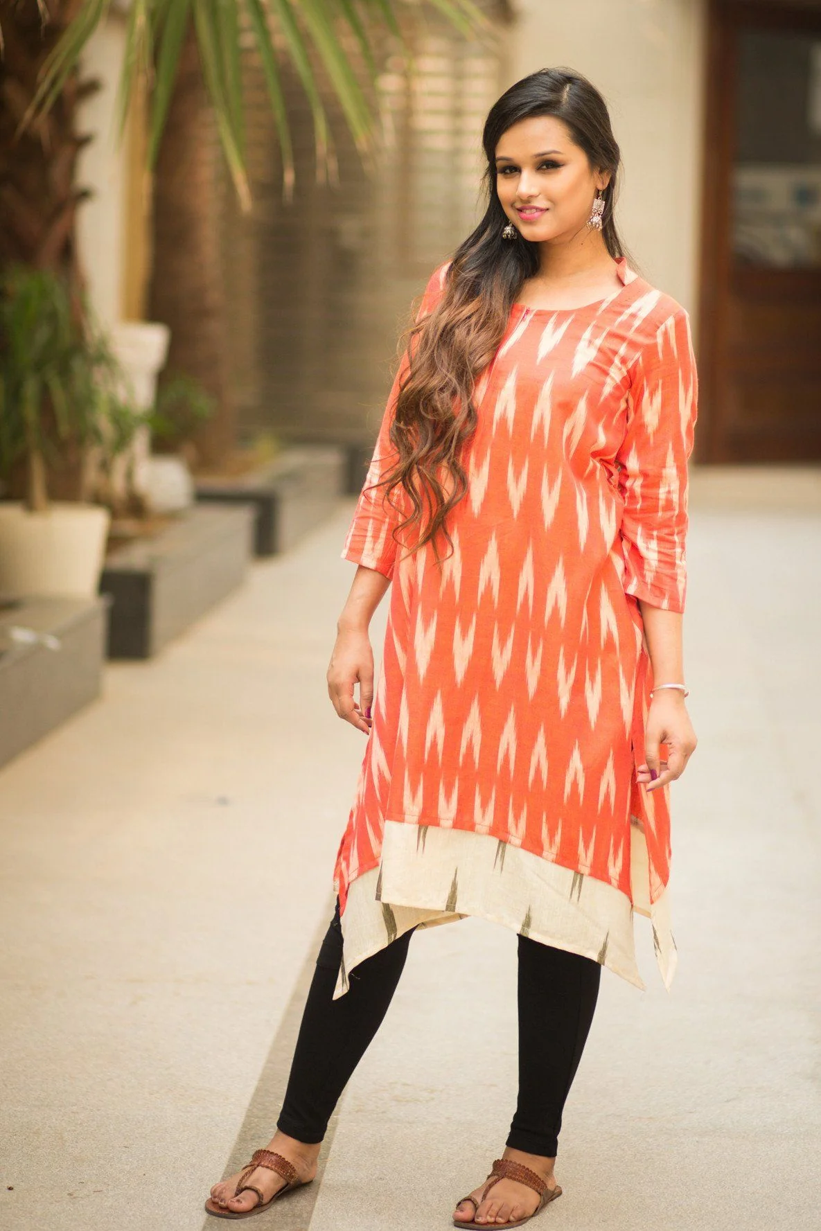 Orange Ikat Front Zip Maternity & Nursing Kurta - Chenance
