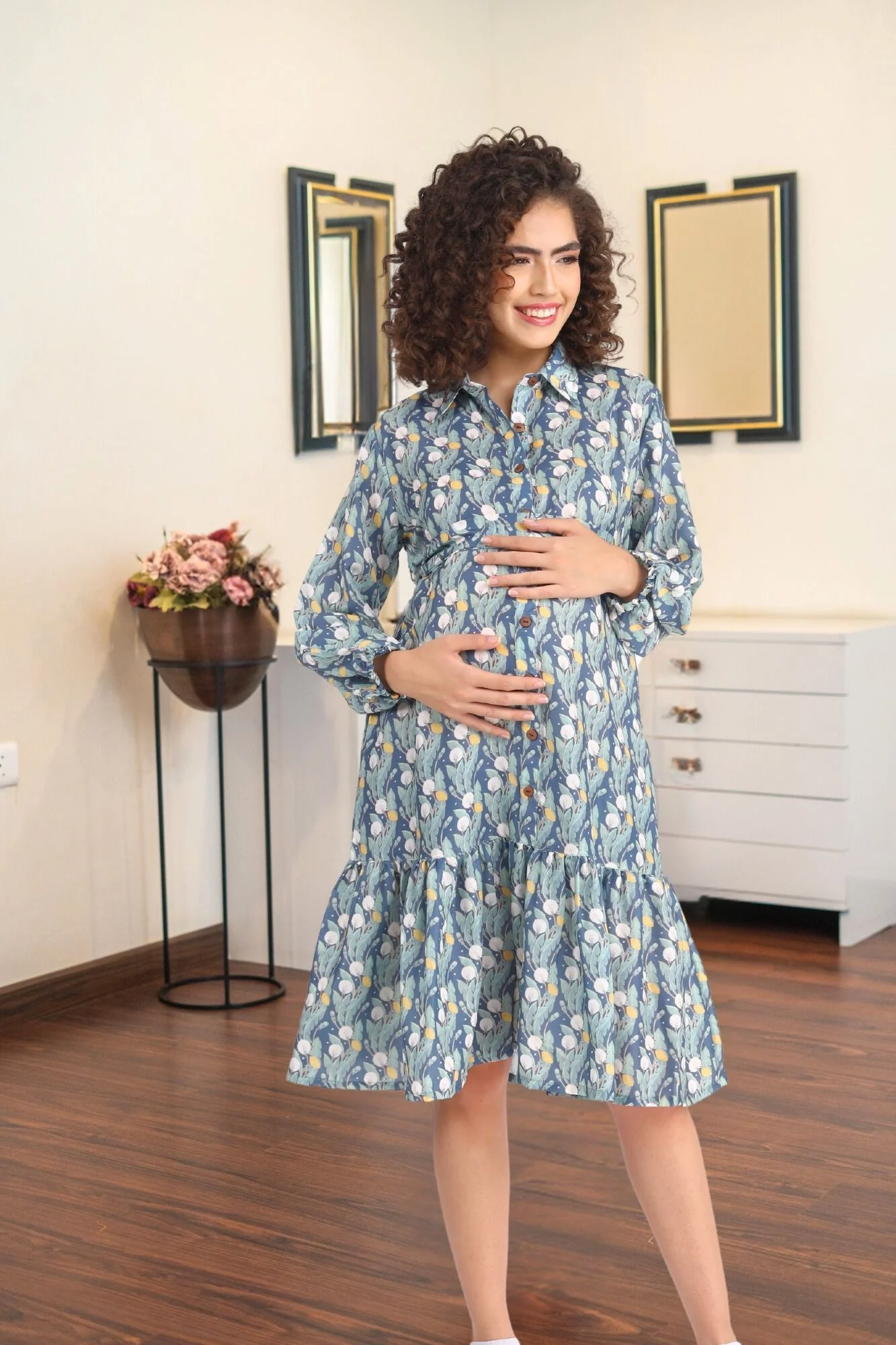 Daisy Green Maternity & Nursing Frill Shirt Dress - Chenance
