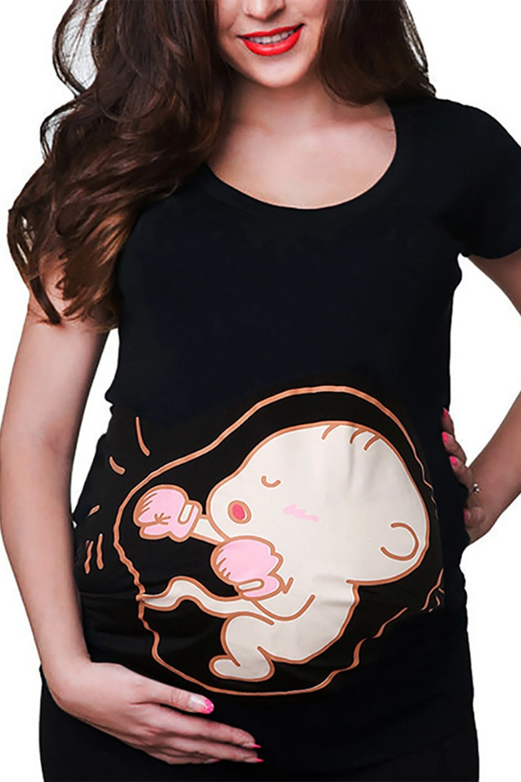 Cute Baby Boxing Black Maternity Tee/T-shirt - Chenance