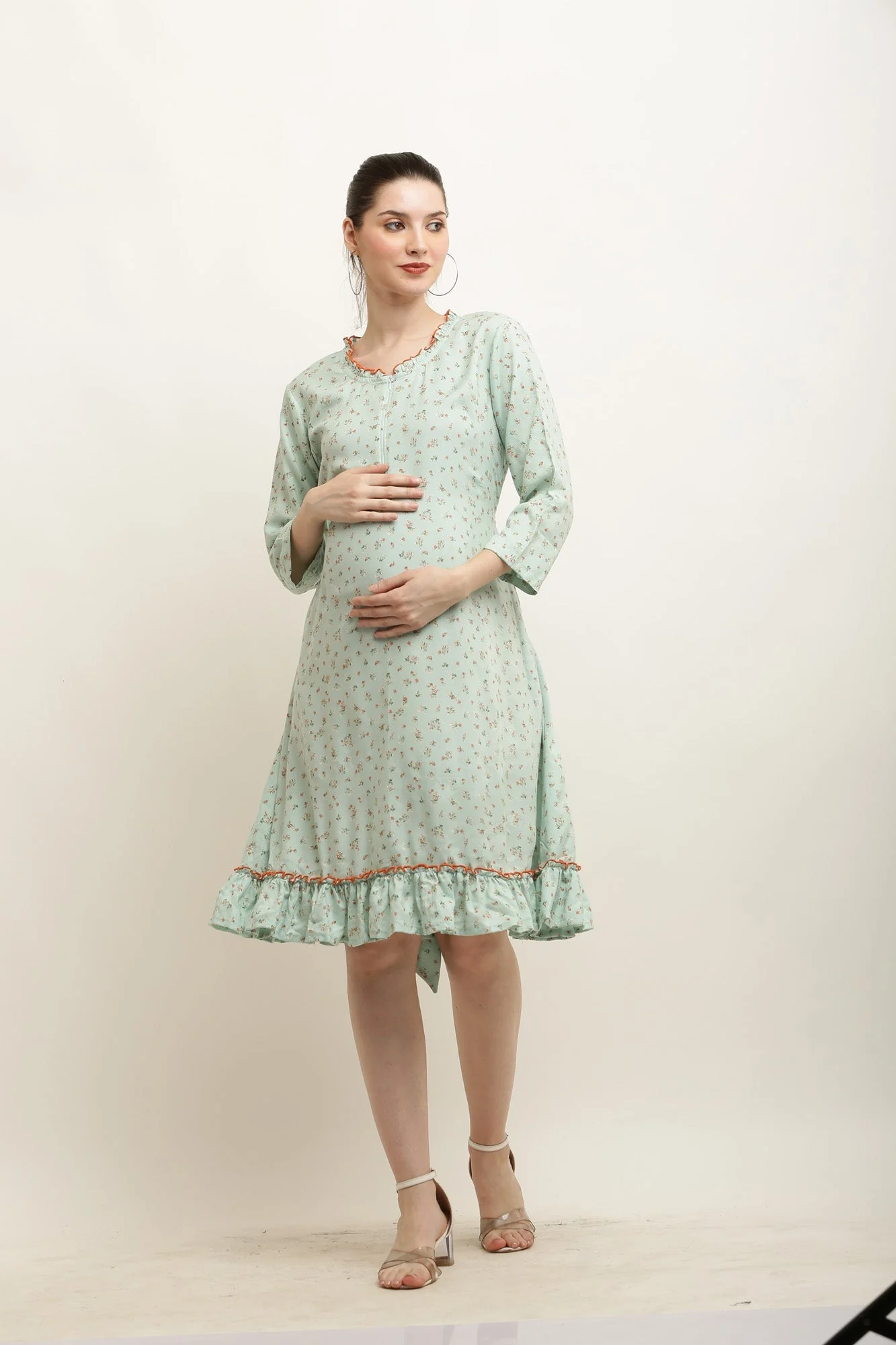 Homey Mint Floral Maternity & Nursing Night Dress - Chenance