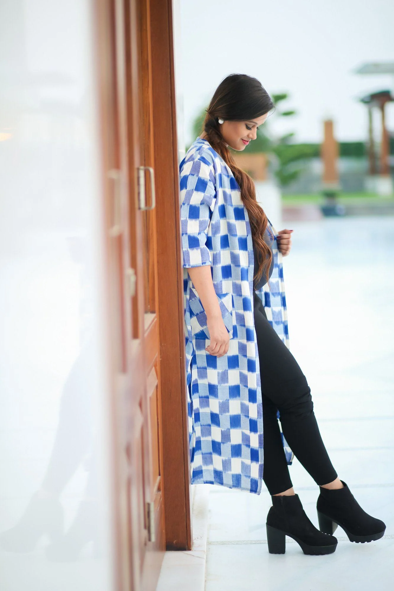 Ikat Flamboyant Blue Long Maternity Cover Up - Chenance