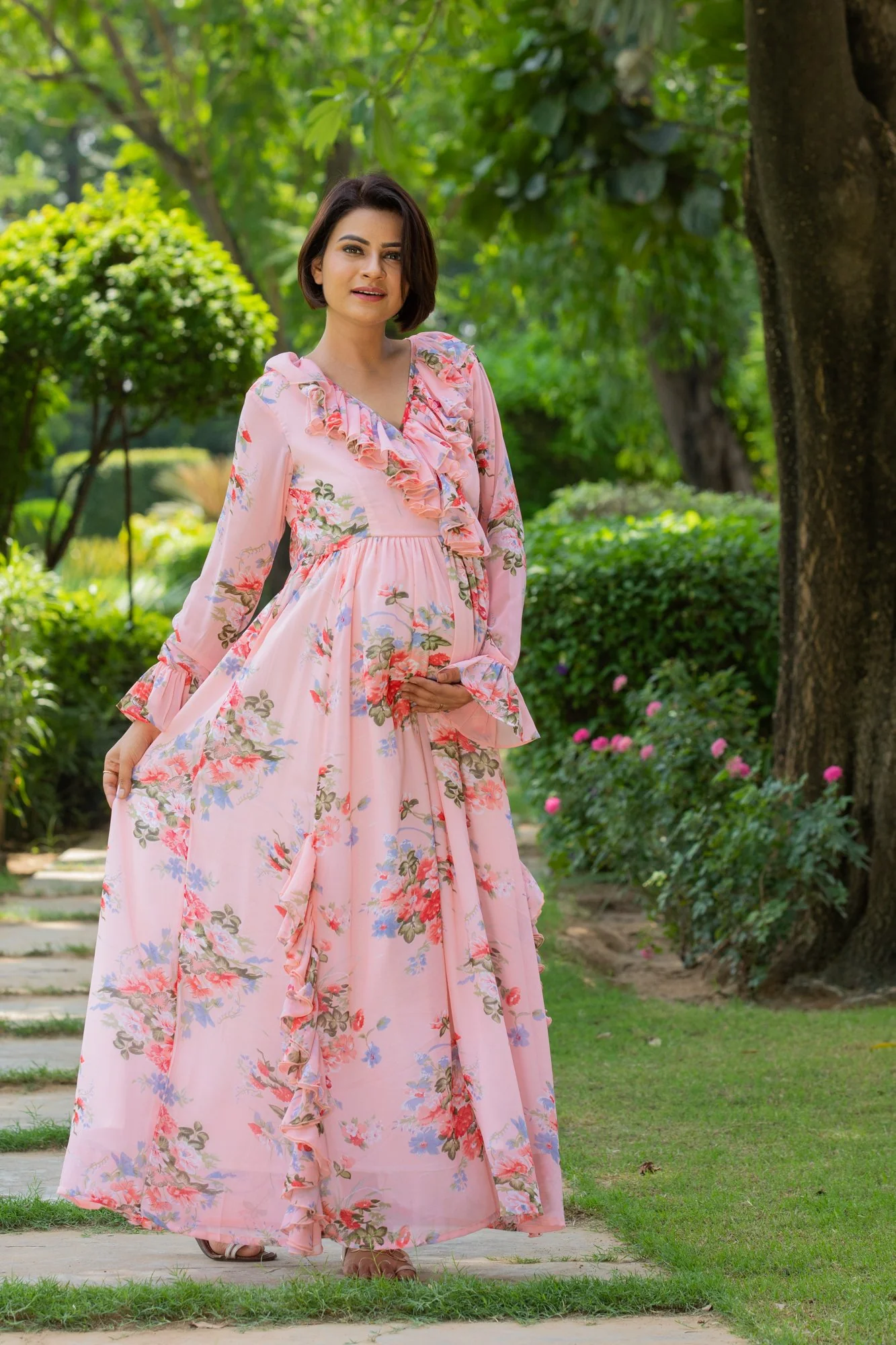 Rose Pink Maternity & Nursing Frill Dress - Chenance