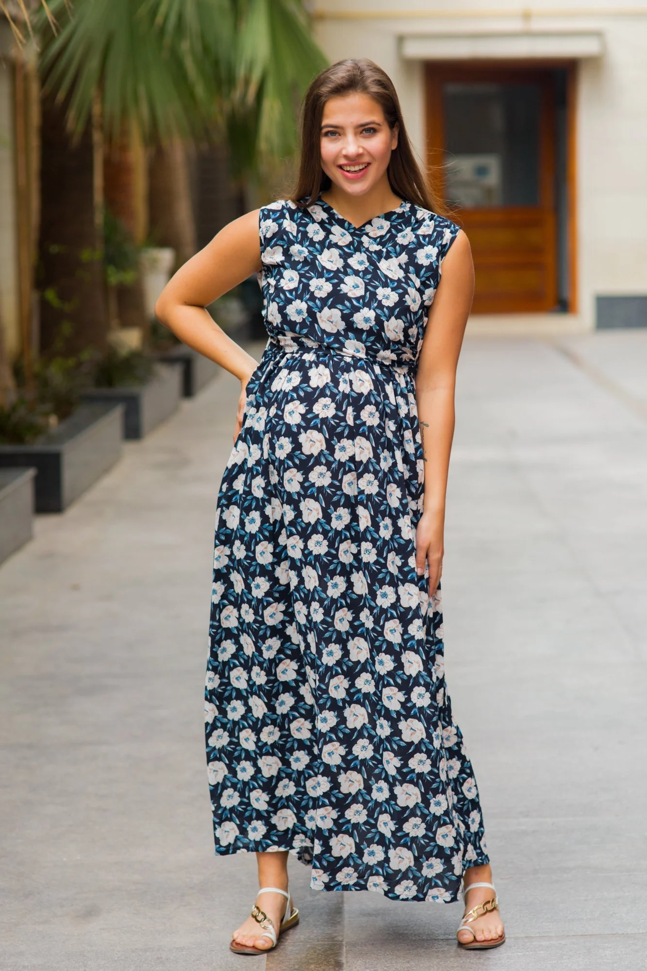 Ebony Floral Maternity & Nursing Sleeveless Wrap Dress - Chenance