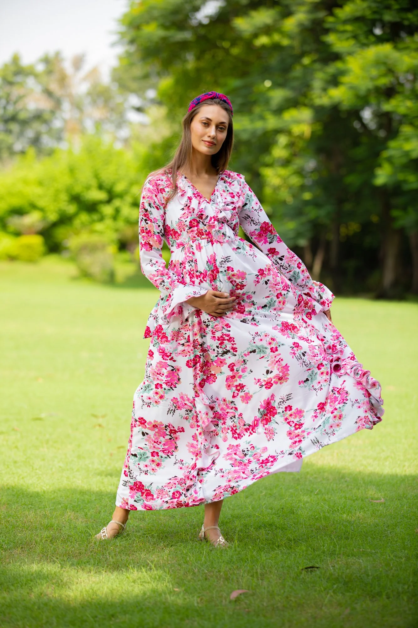 Snow White Blush Maternity & Nursing Frill Dress - Chenance