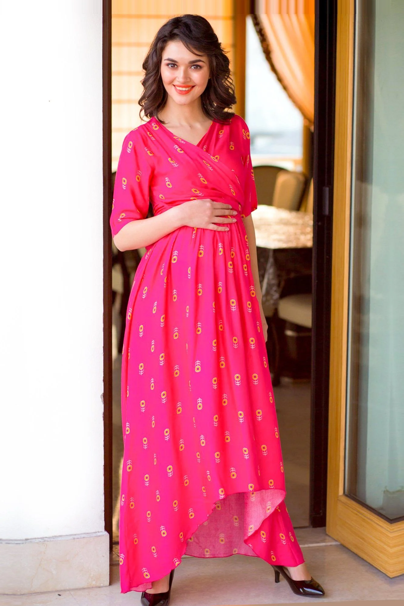 Bubblegum Tulip Hi-Low Dress Maternity & Nursing Dress - Chenance