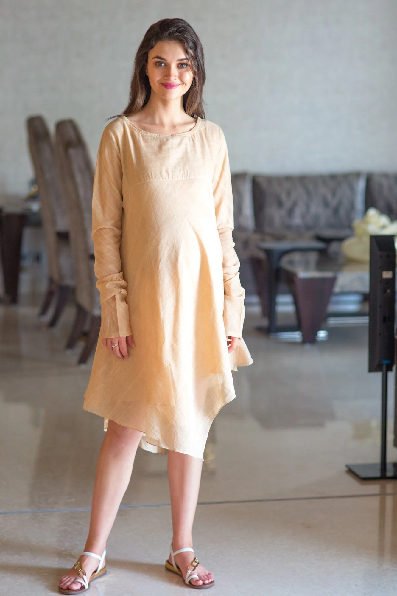 Premium Beige Cotton Maternity & Nursing Tunic - Chenance