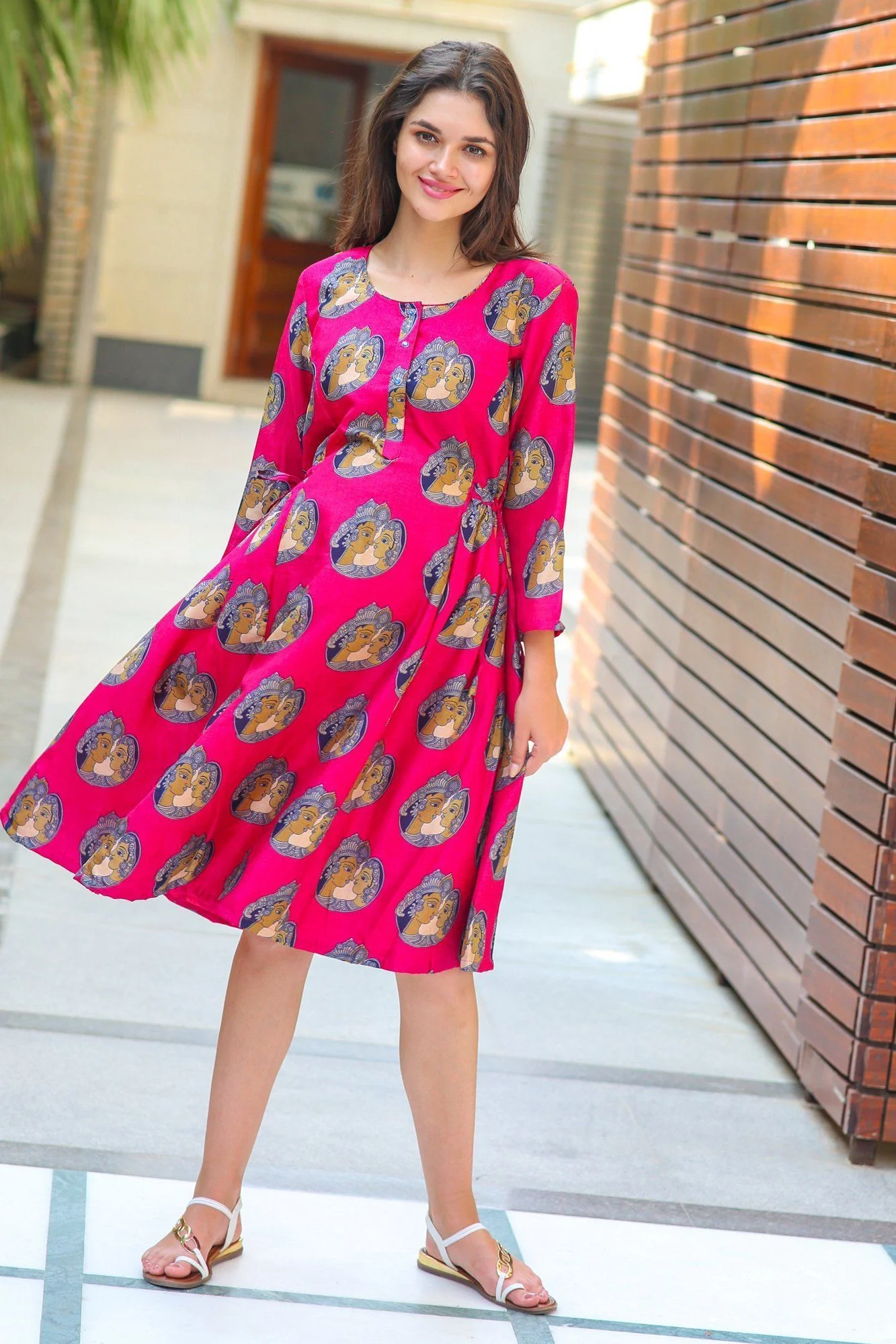 Cranberry Pink Radhakrishna Maternity & Nursing Kurta Dress - Chenance