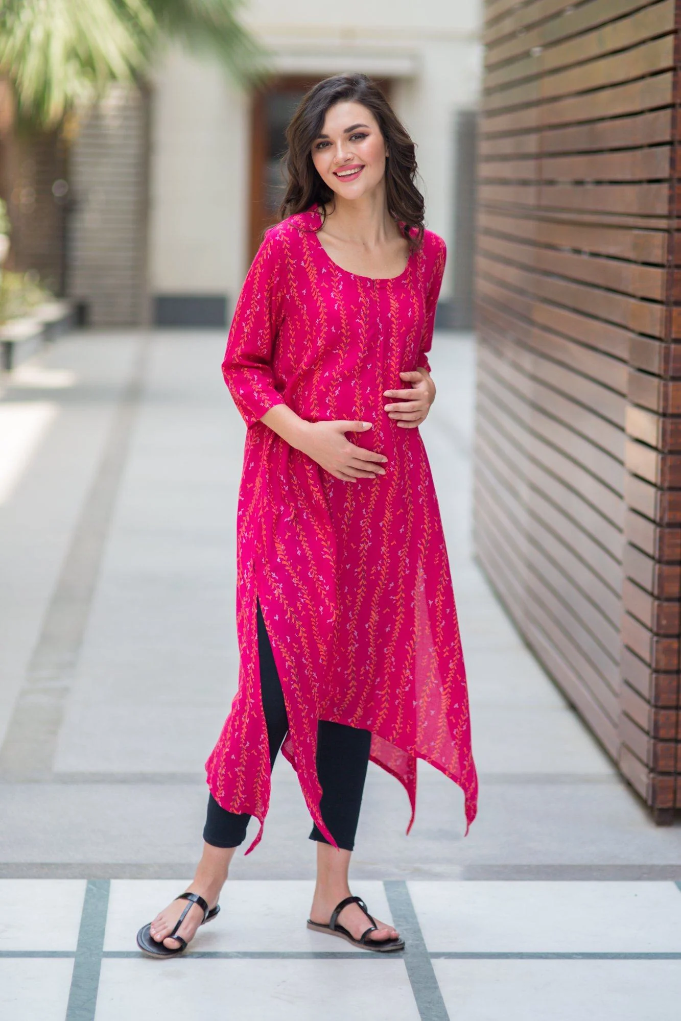Breezy Pink Front Zip Nursing Kurta - Chenance