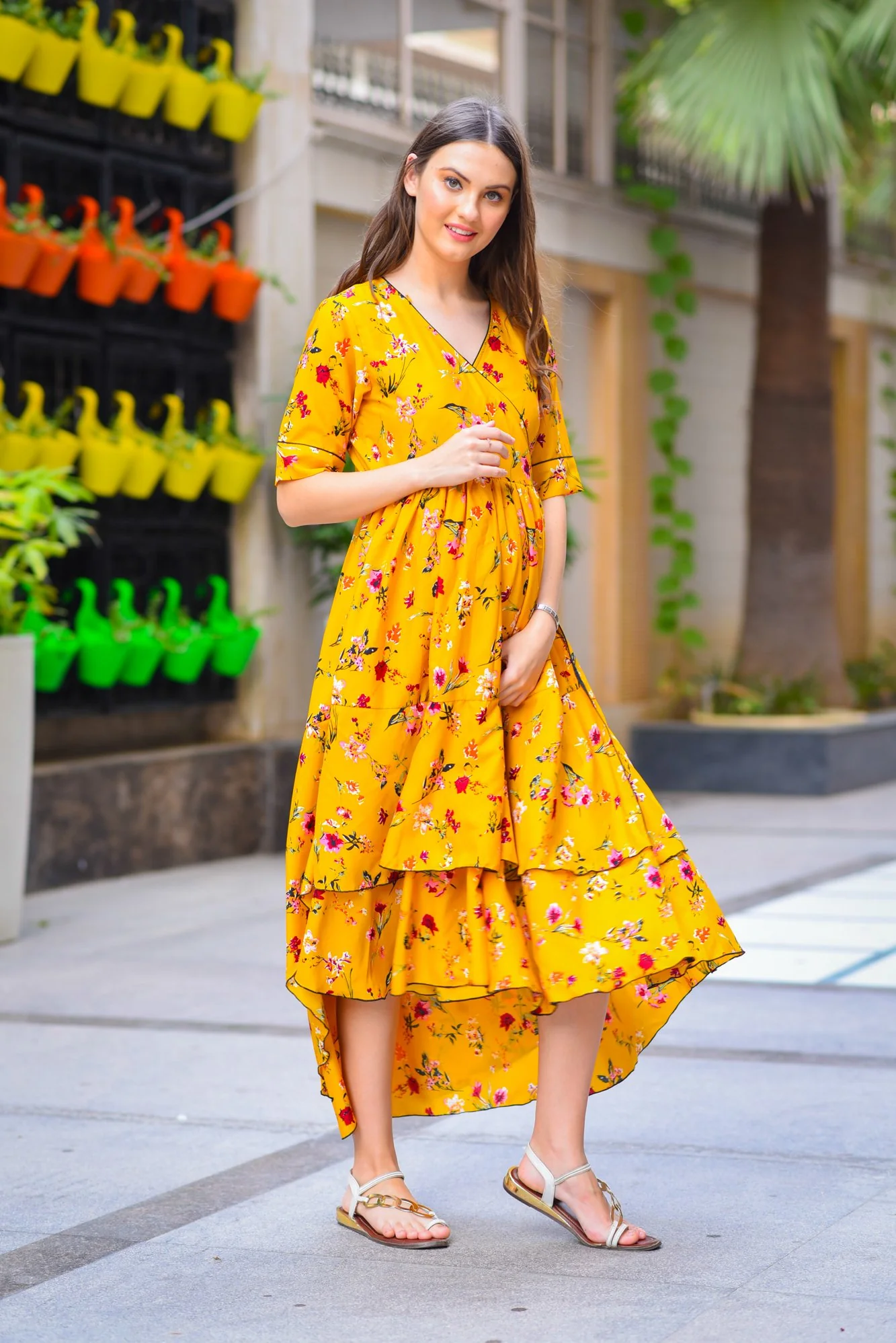 Happy Floral Maternity & Nursing Flair Dress - Chenance