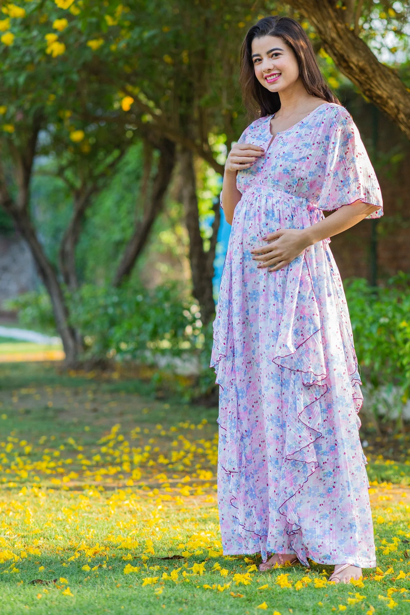 Luxe Soothing Light Pink Maternity & Nursing Flow Dress - Chenance