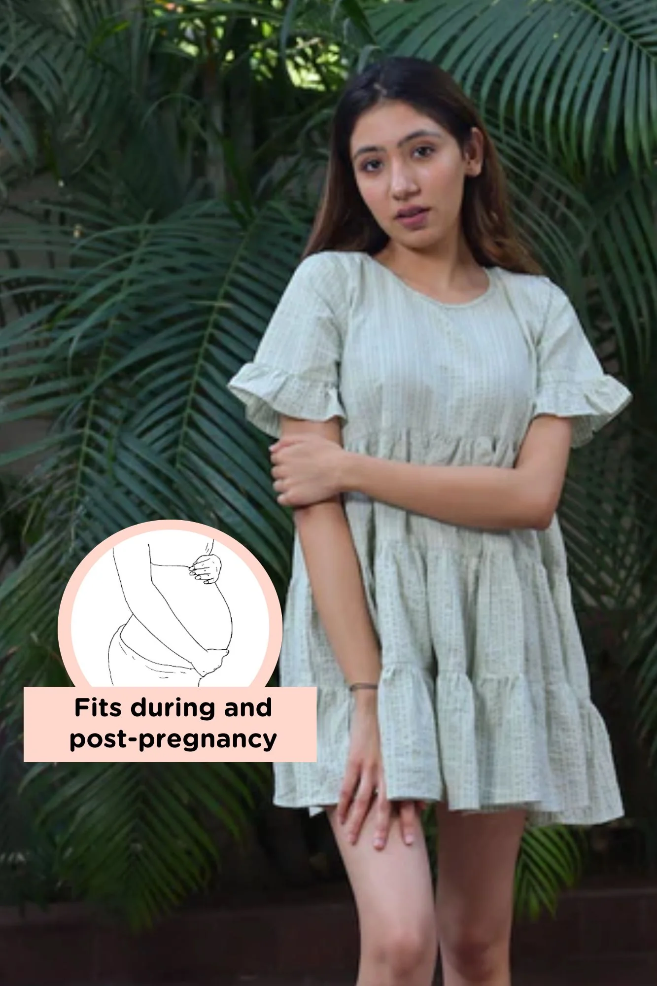 Green Striped Maternity Tiered Dress - Chenance