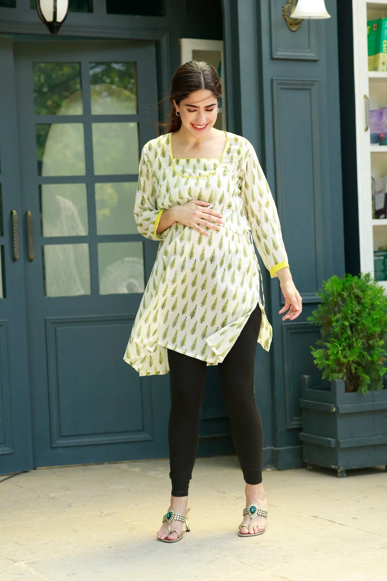 Soothing Olive Maternity & Nursing Kurta (100% Cotton) - Chenance
