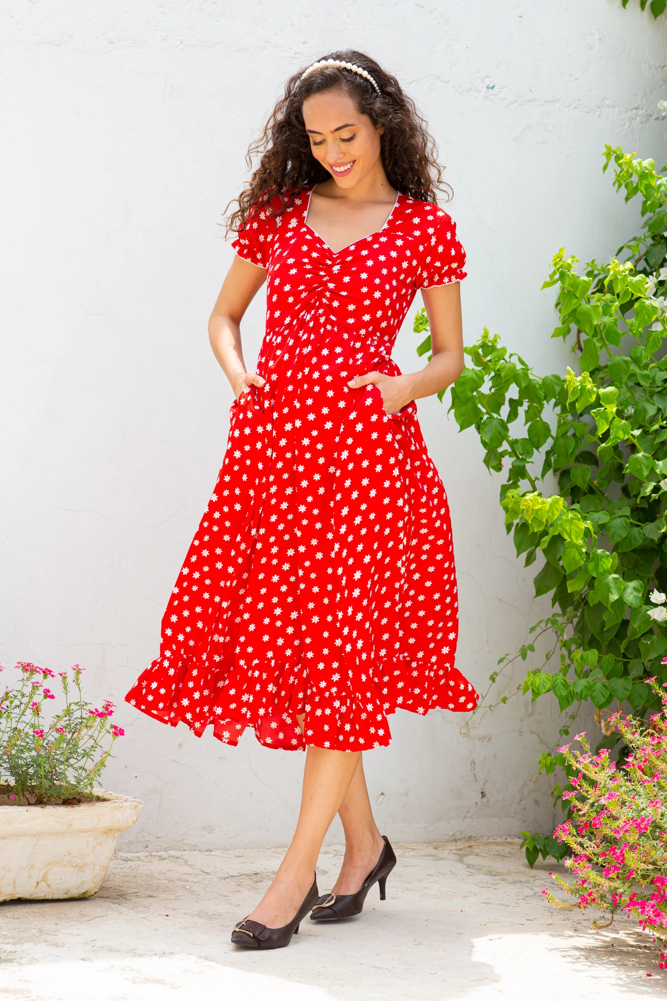 Pretty Crimson Sprinkle Maternity Dress - Chenance