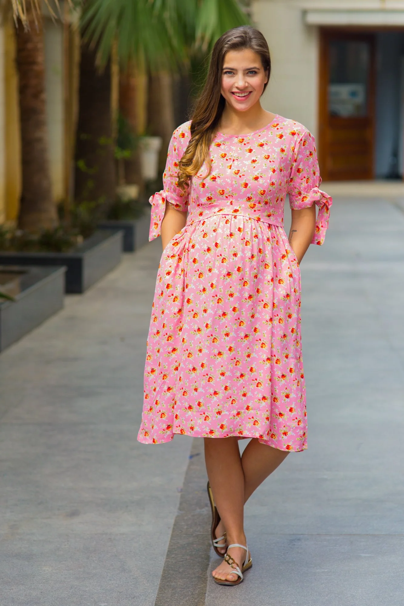Fresh Pink Floral Maternity & Nursing Dress - Chenance