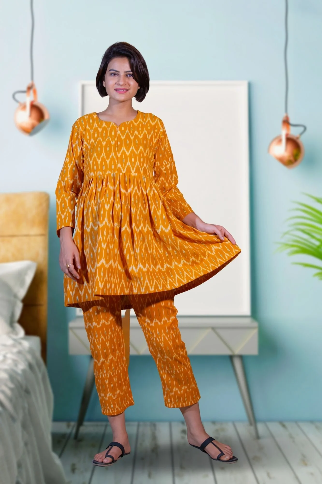 Tangy Ikat Maternity & Nursing Night Suit Set - Chenance