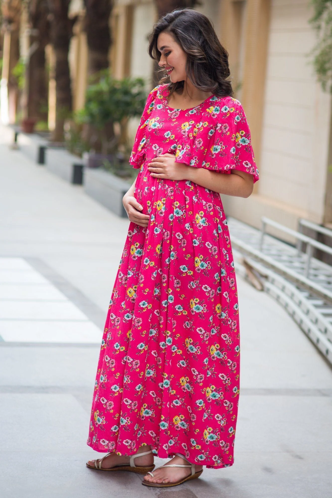 Taffy Floral Blush Maternity & Nursing Flap Dress - Chenance