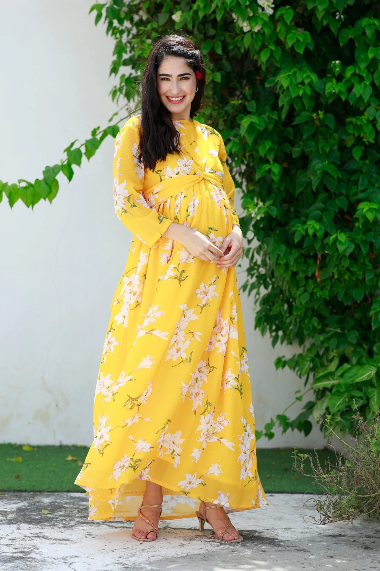 Cheery Sunny Blossom Maternity Knot Dress - Chenance