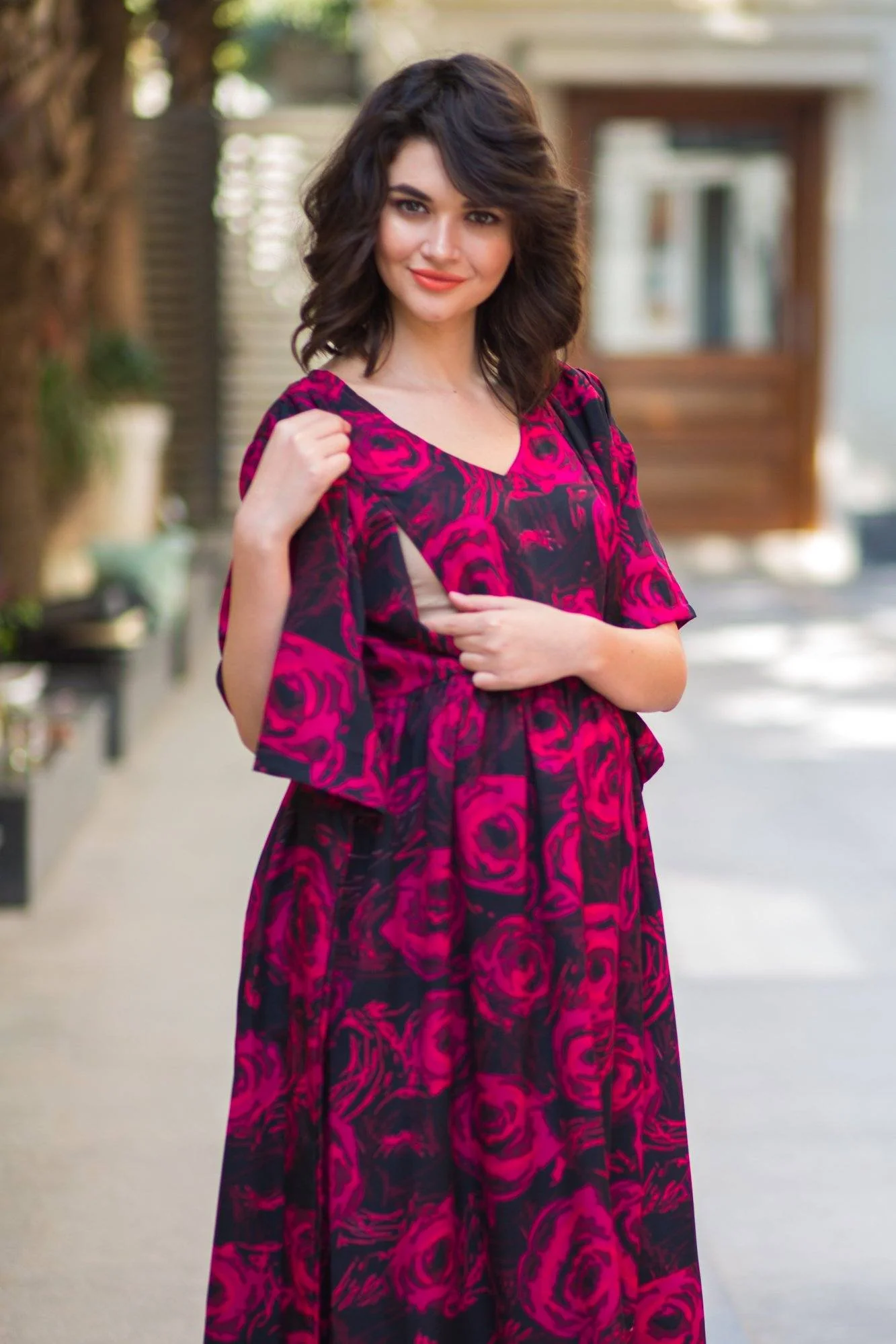 Cranberry Blossom Maternity & Nursing Wrap Dress - Chenance