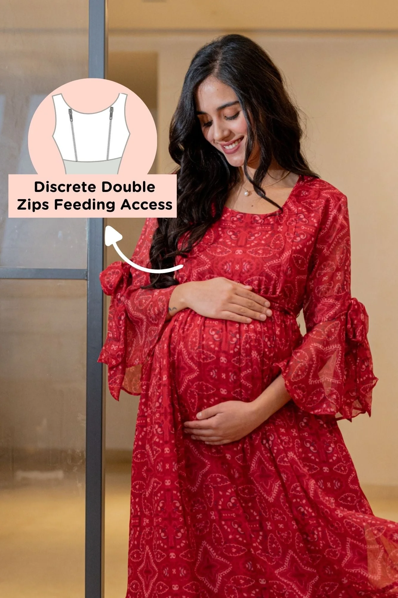 Blooming Raspberry Red Maternity & Nursing Frill Dress - Chenance