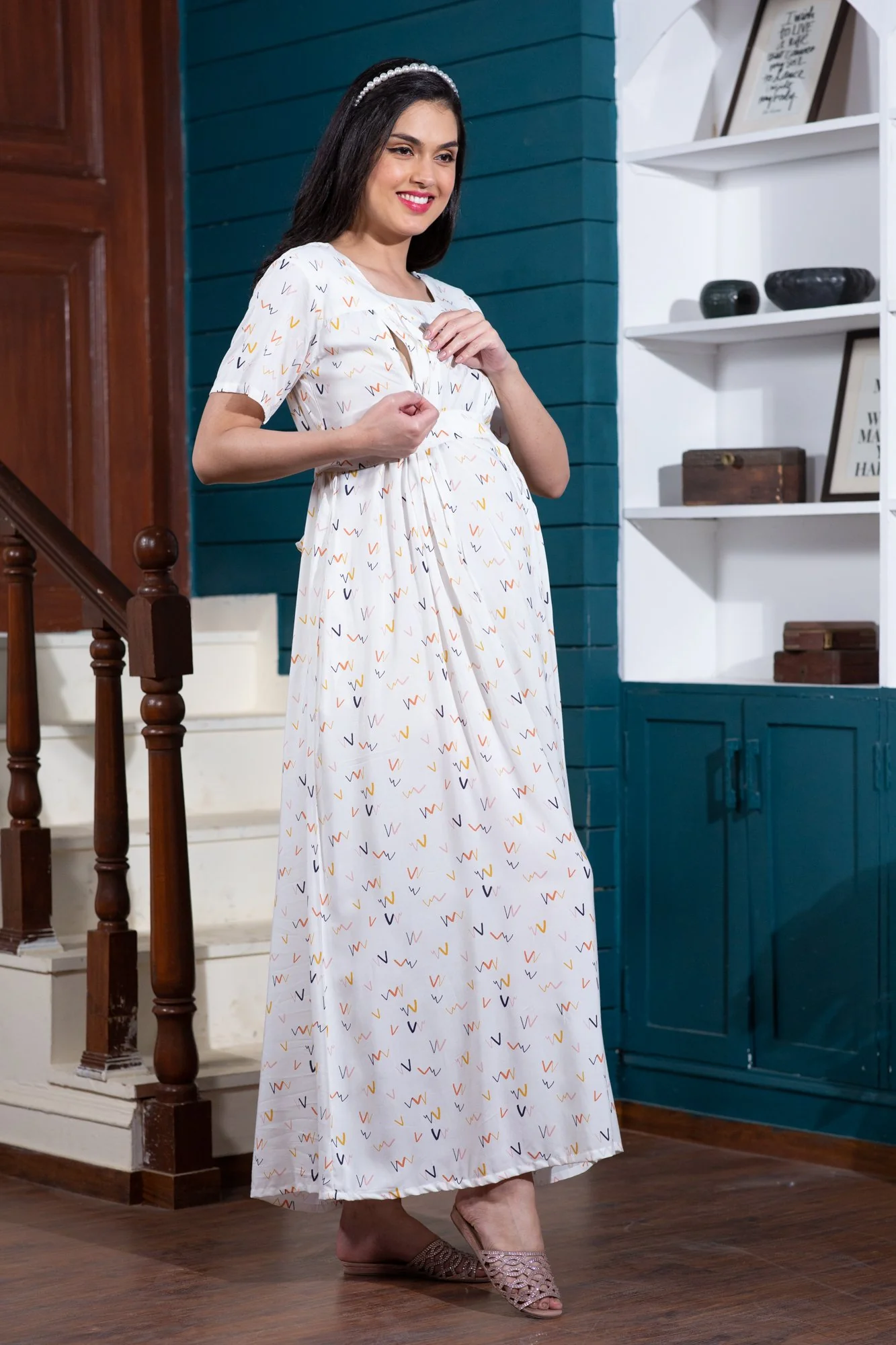 Beautiful Abstract Maternity & Nursing Night Dress - Chenance