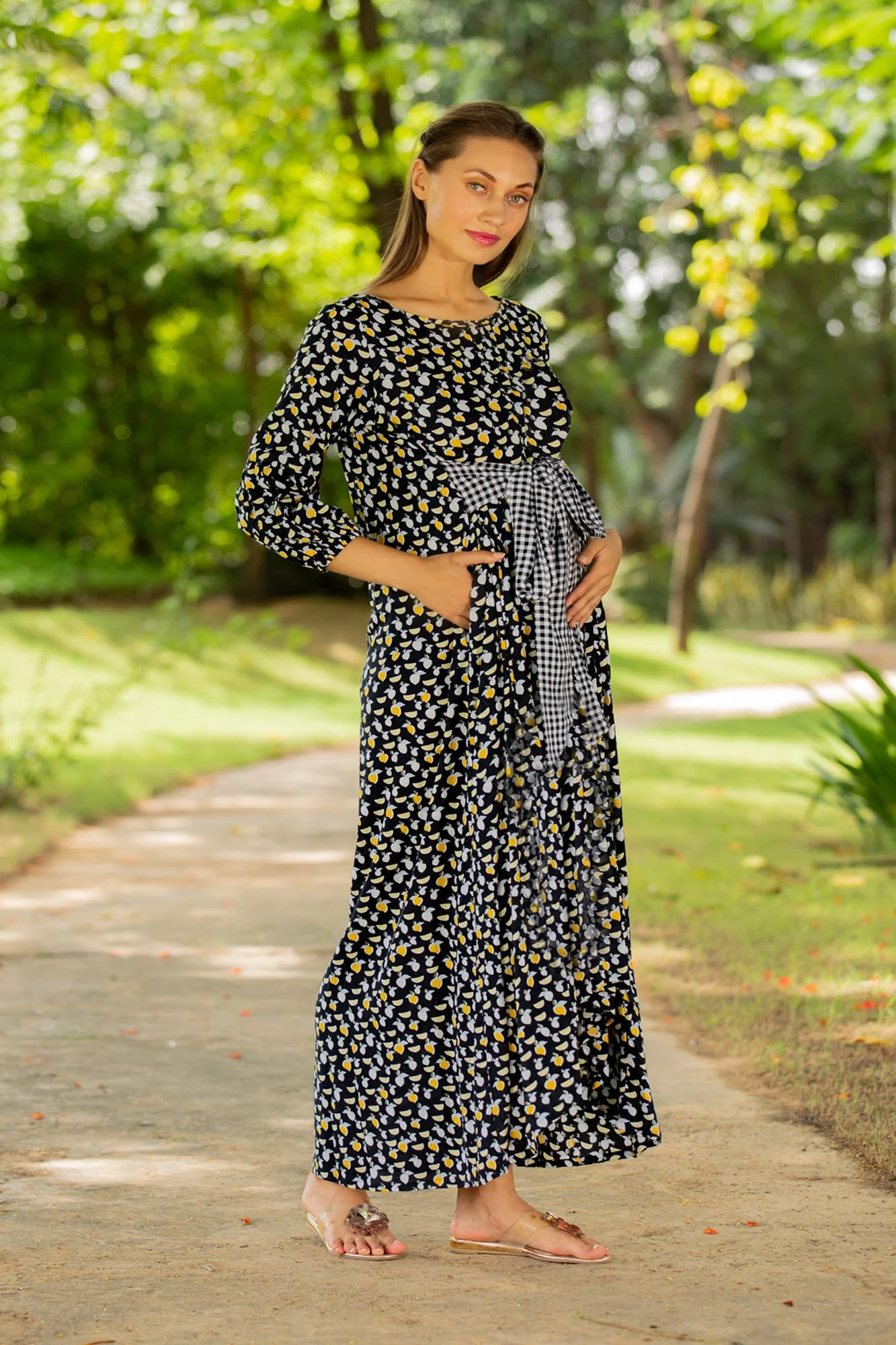 Black Floral Dual Bow High-Low Maternity & Nursing Dress - Chenance