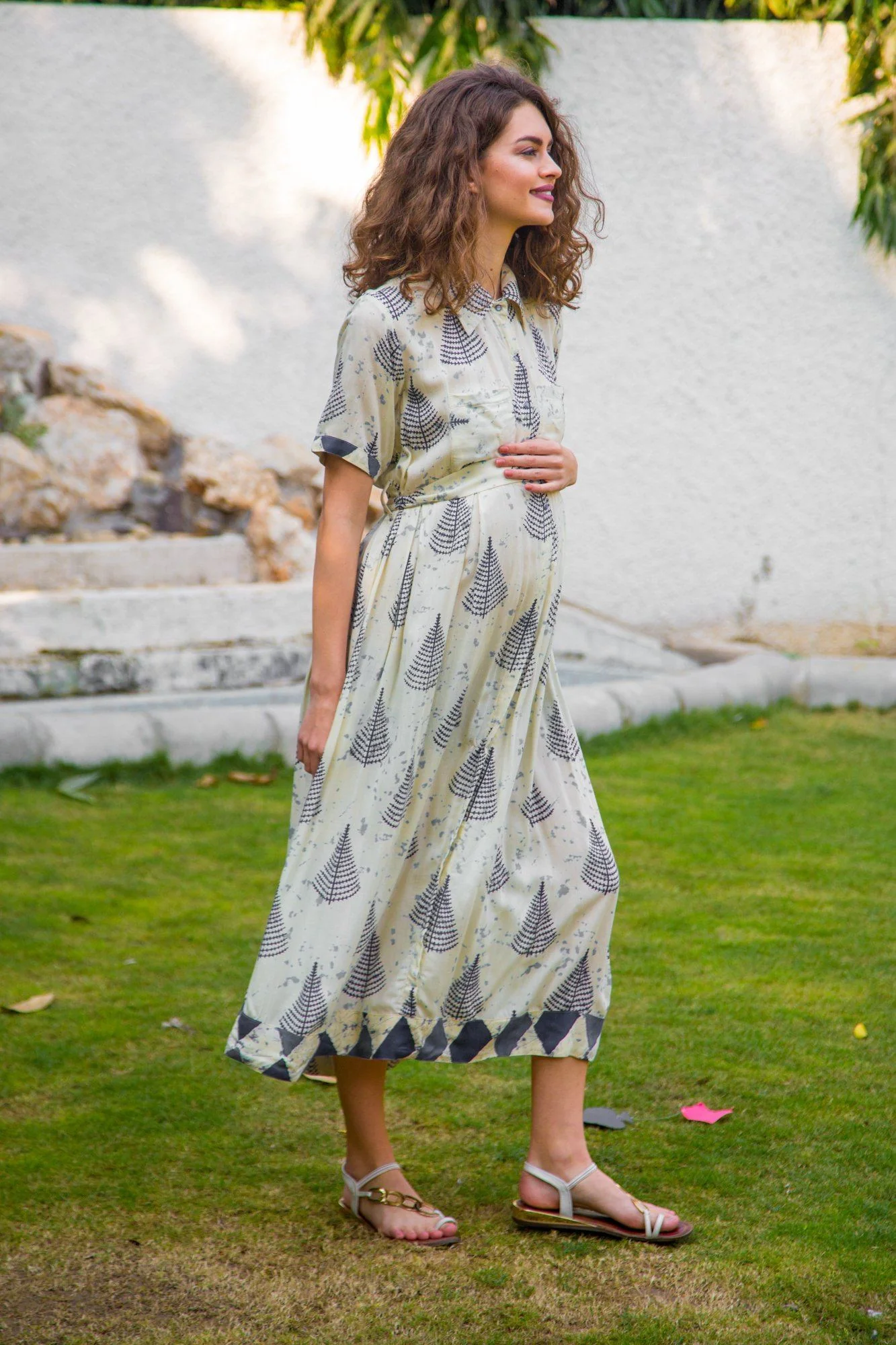 White Feather Printed  Maternity & Nursing Kurta Dress - Chenance