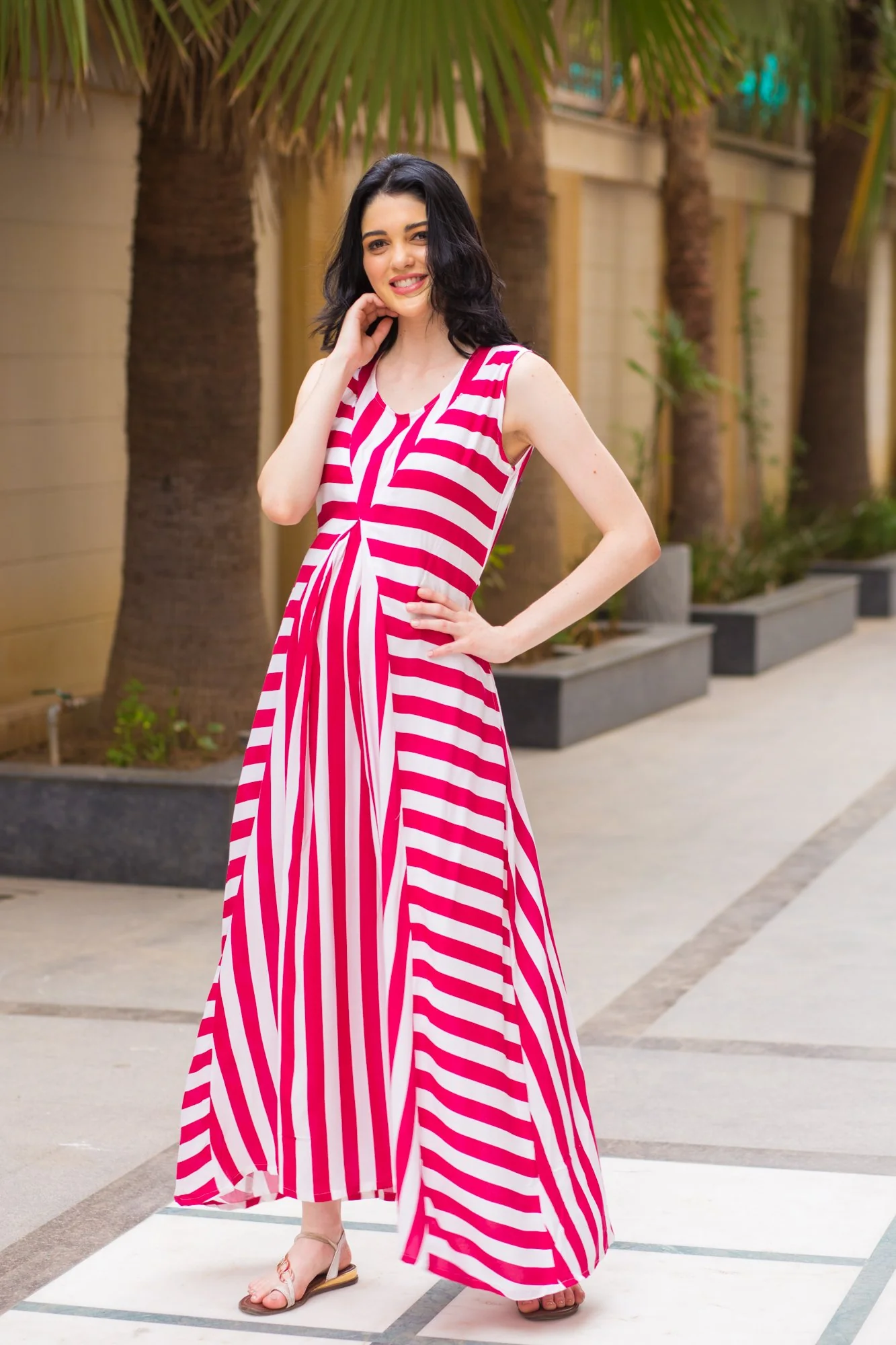 Chic Ruby Striped Maternity and Nursing Maxi Dress - Chenance