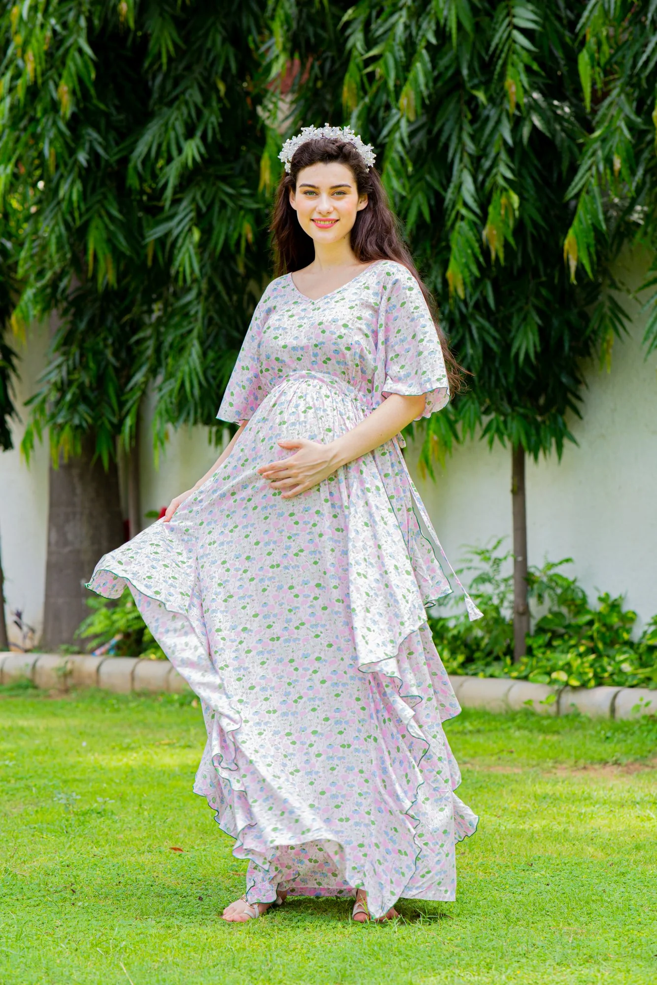 Soothing Pastel Floral Maternity Flow Dress - Chenance