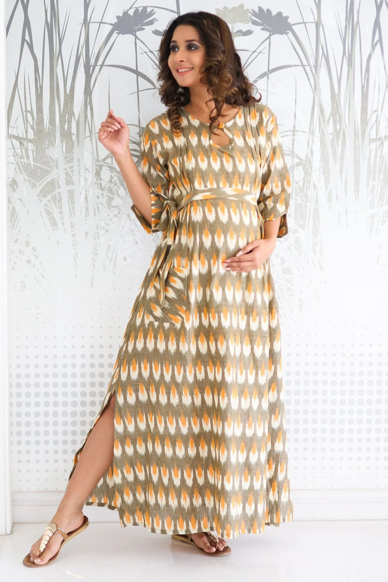 Ikat Side Slit Long Nursing Dress - Chenance