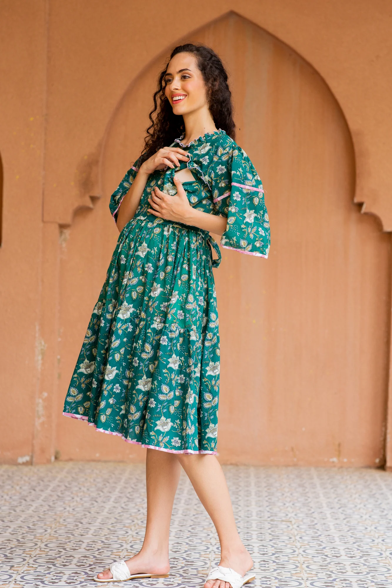 Daffodil Sapphire Maternity & Nursing Knee Dress (100% Cotton) - Chenance