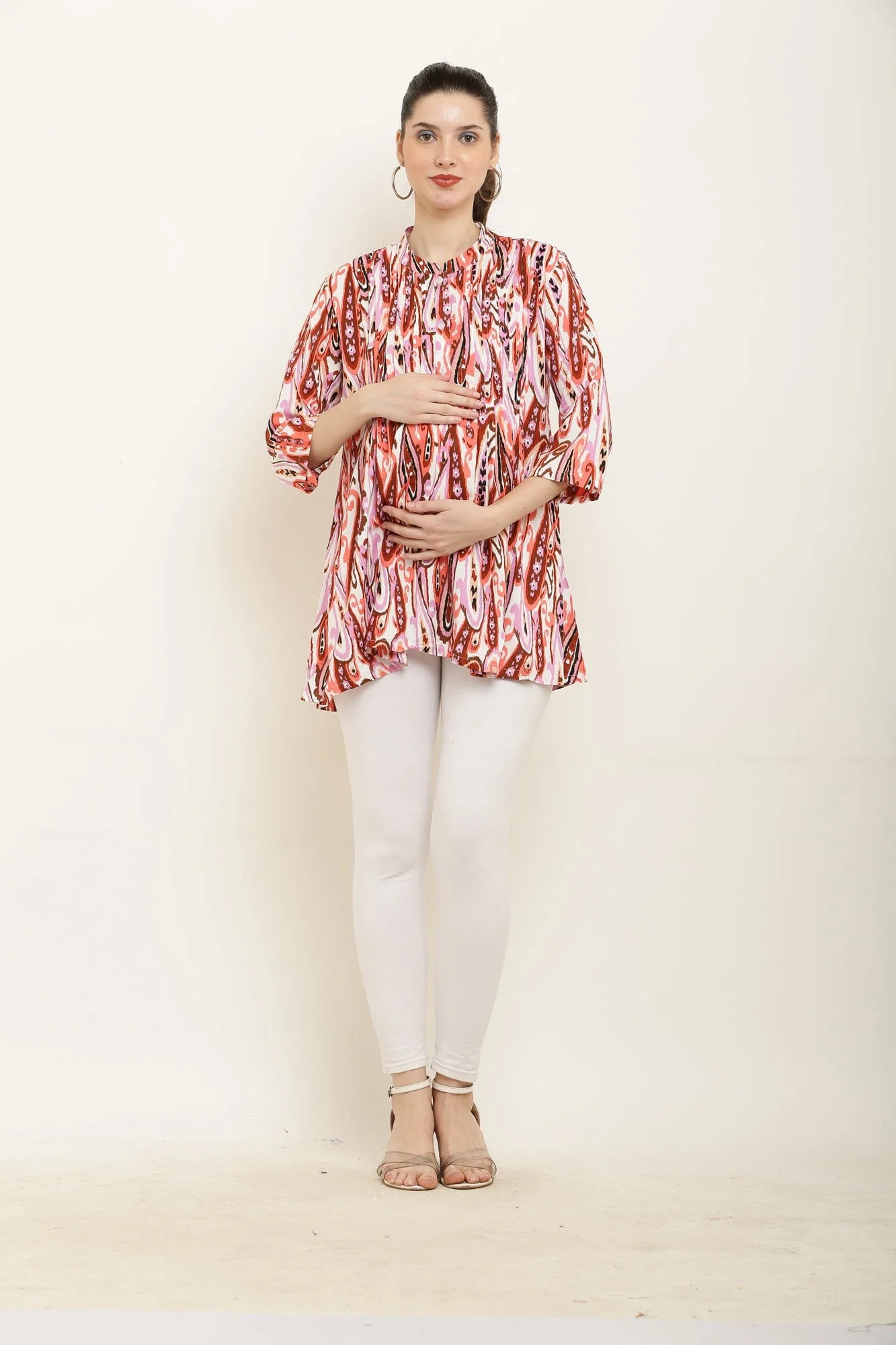 Pinky Red Paisley Maternity & Nursing Pintucks Top - Chenance