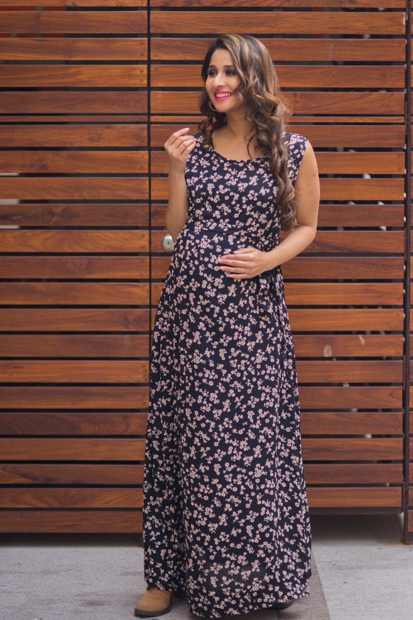 Floral Deep Blue Maternity Maxi Dress - Chenance