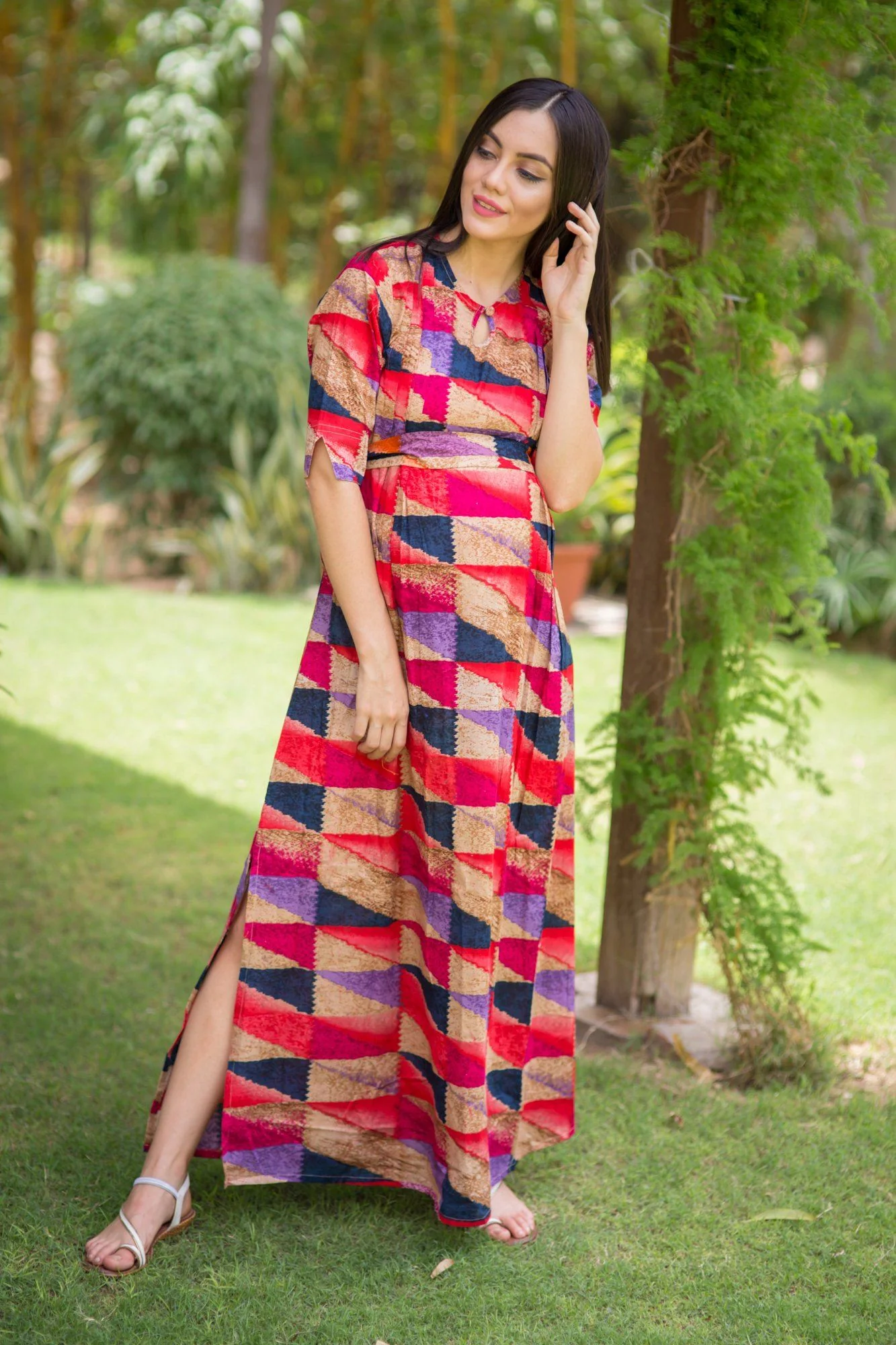 Shaded Mac Side Slit Maternity & Feeding Dress - Chenance