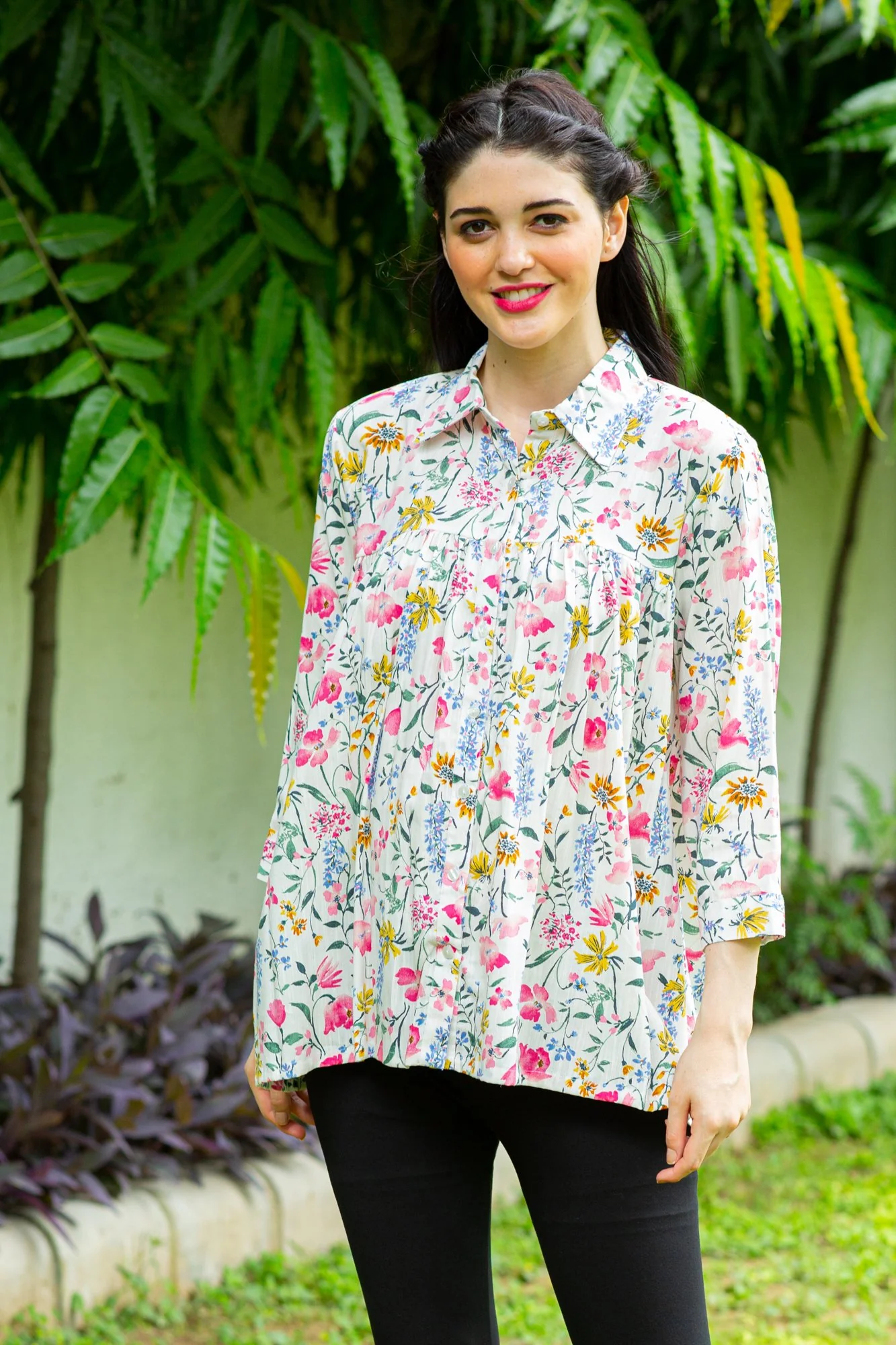 Happy Floral Gathered Maternity & Nursing Top - Chenance